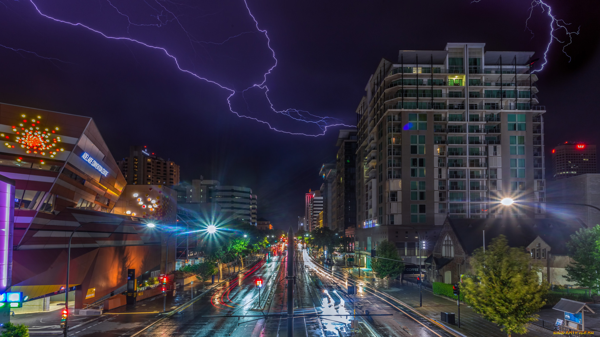 adelaide, города, -, огни, ночного, города, простор