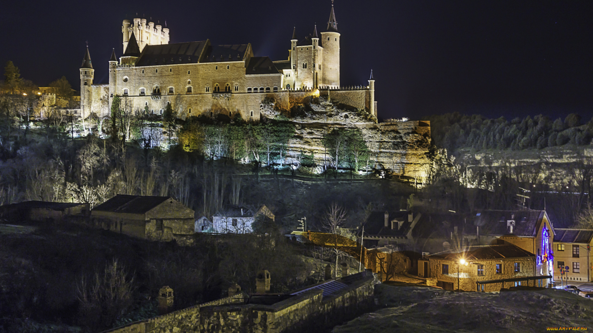 alcazar, noche, города, -, огни, ночного, города, простор