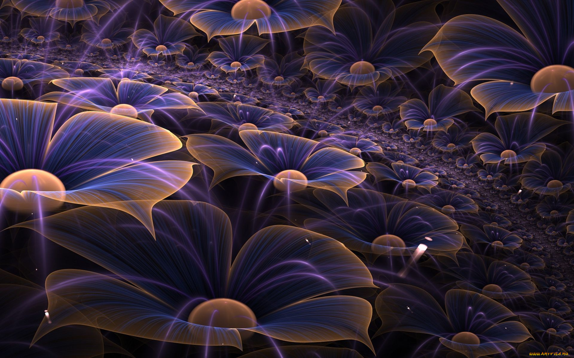 3д, графика, цветы, , flowers, фантазия, сияние, абстракции, графика, цветы