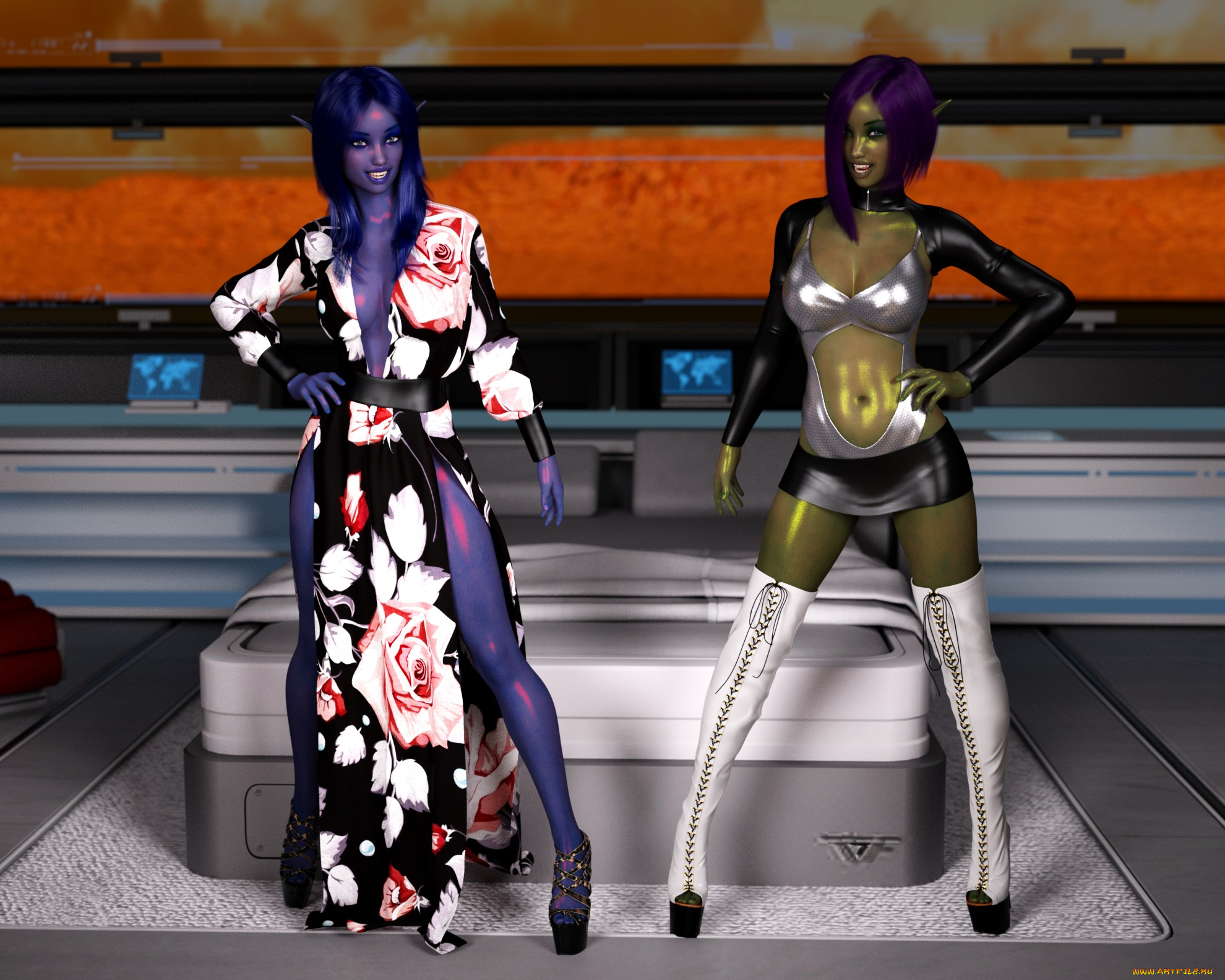 3д, графика, эльфы, , elves, взгляд, эльфийки, фон