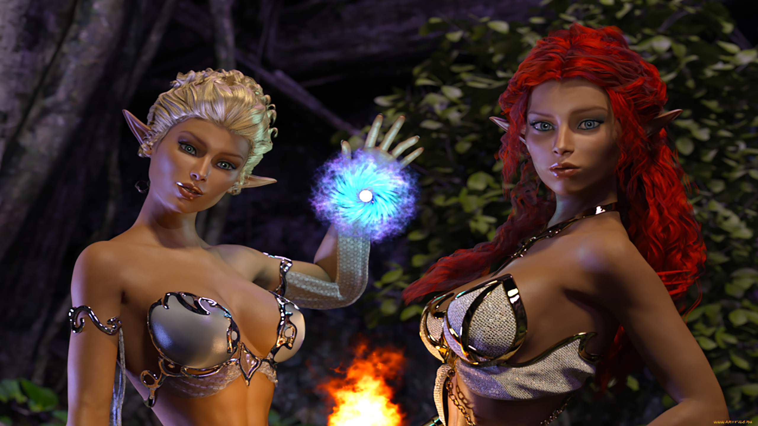 3д, графика, эльфы, , elves, фон, взгляд, девушки