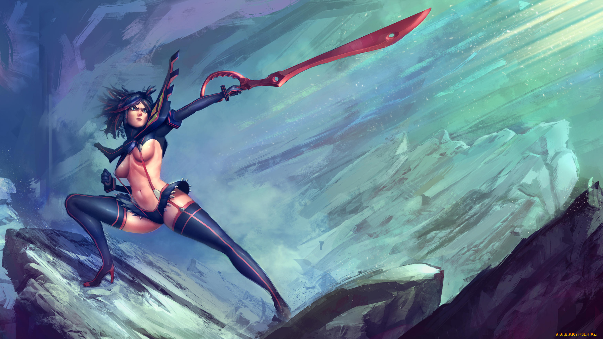 аниме, оружие, , техника, , технологии, меч, униформа, взгляд, фон, девушка