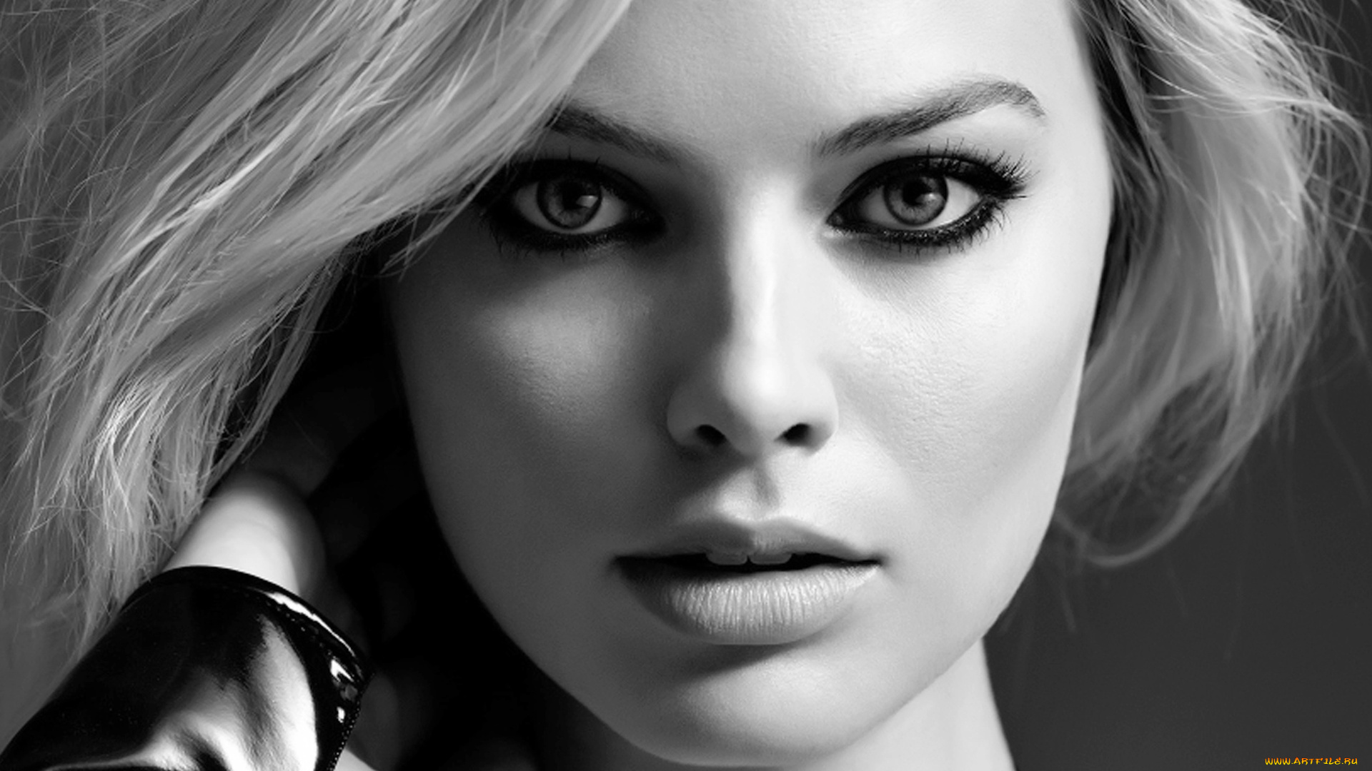 девушки, margot, robbie, черно-белая, лицо, блондинка