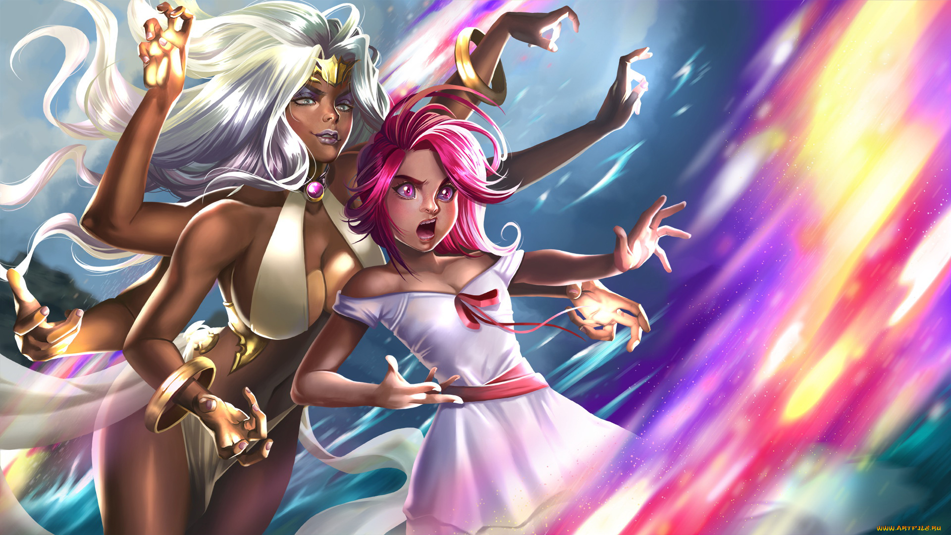 фэнтези, существа, девушки, фон, взгляд, униформа