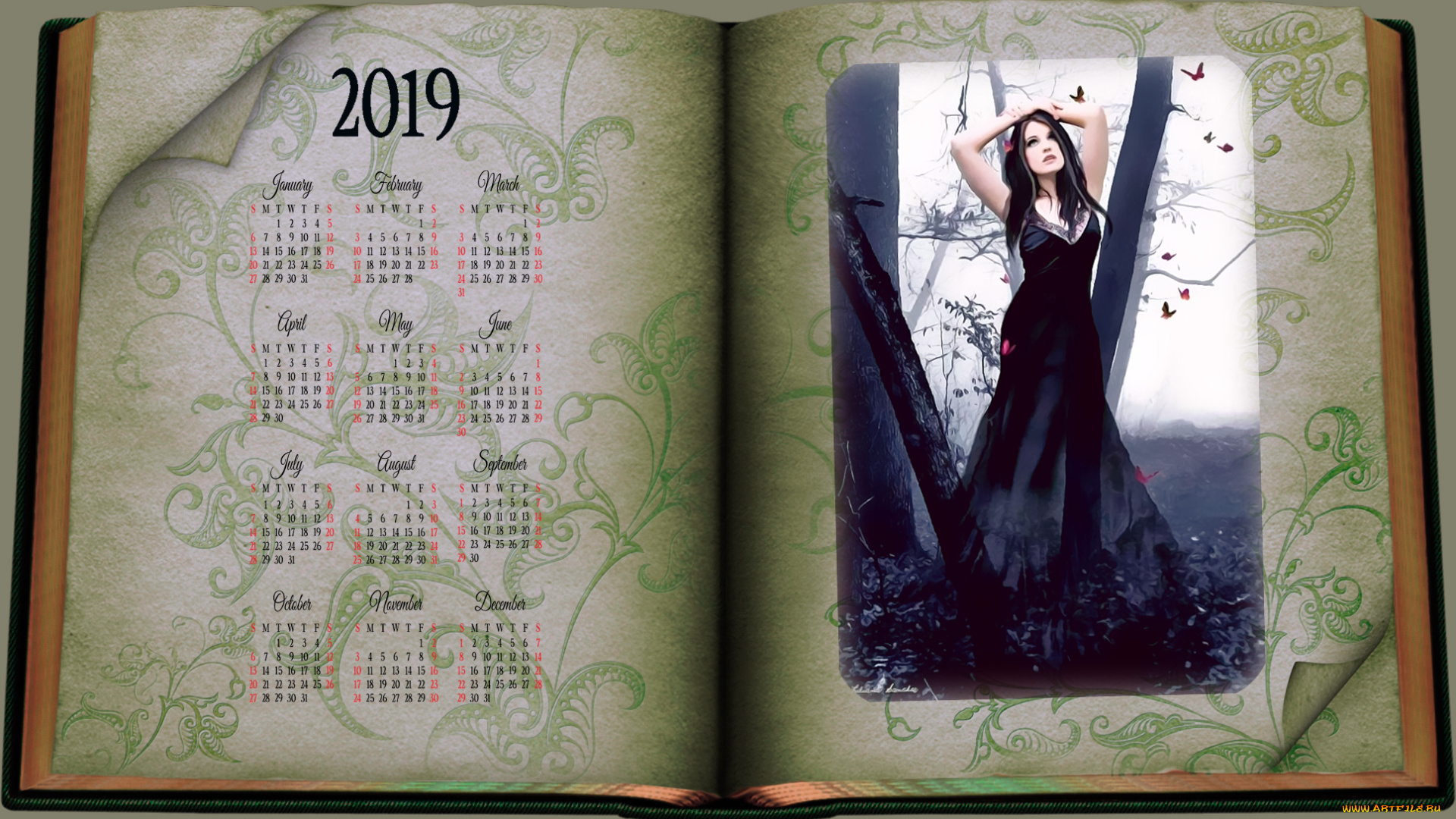 календари, фэнтези, книга, девушка