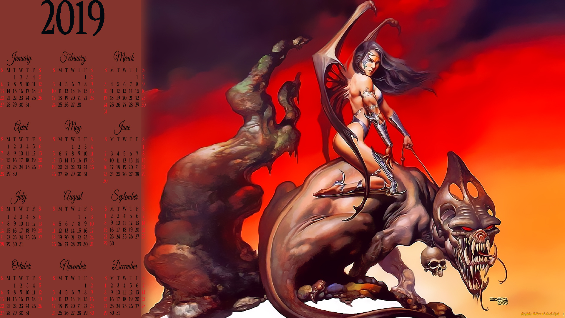 календари, фэнтези, существо, девушка, крылья