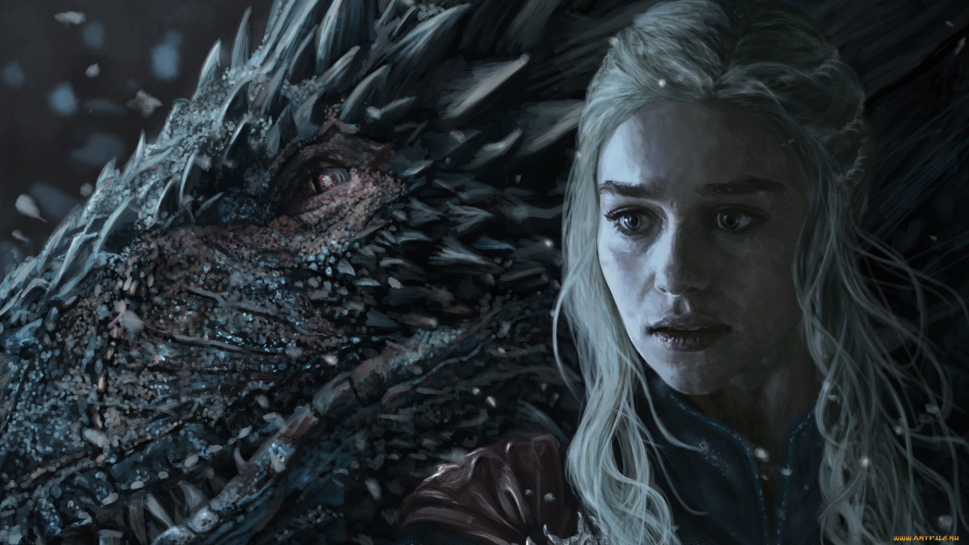 рисованное, кино, фон, девушка, дракон