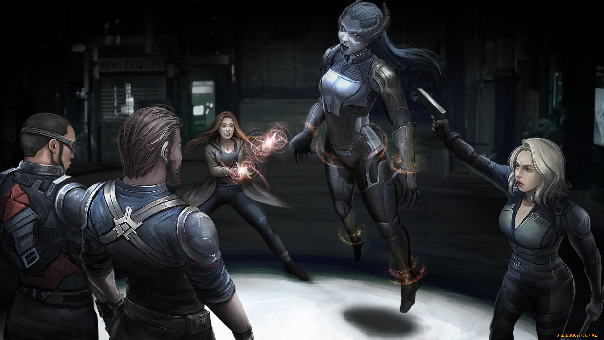 рисованное, комиксы, мужчины, униформа, существо, фон, девушки