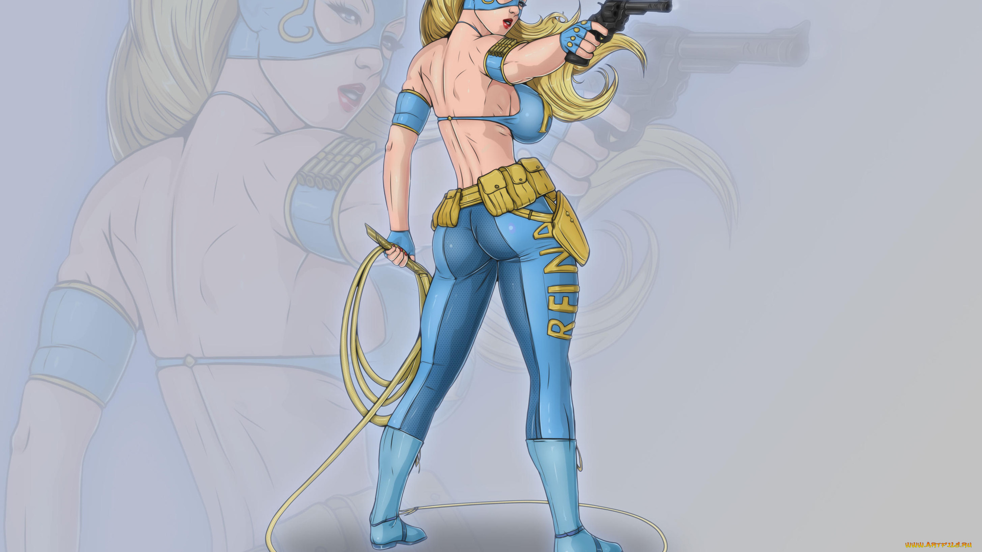 рисованное, комиксы, револьвер, маска, униформа, фон, девушка