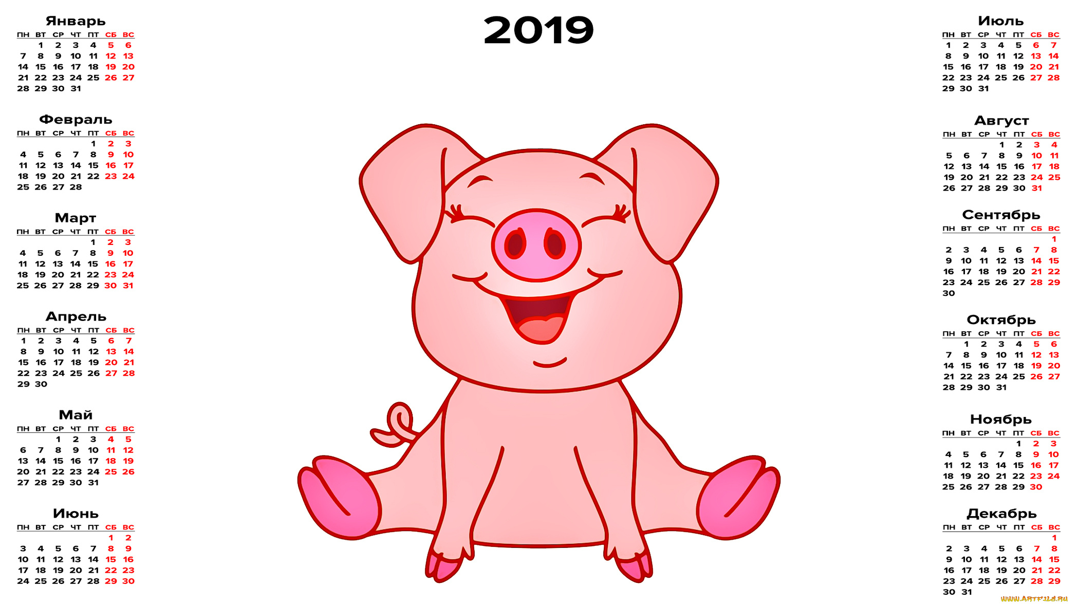 календари, рисованные, , векторная, графика, поросенок, свинья