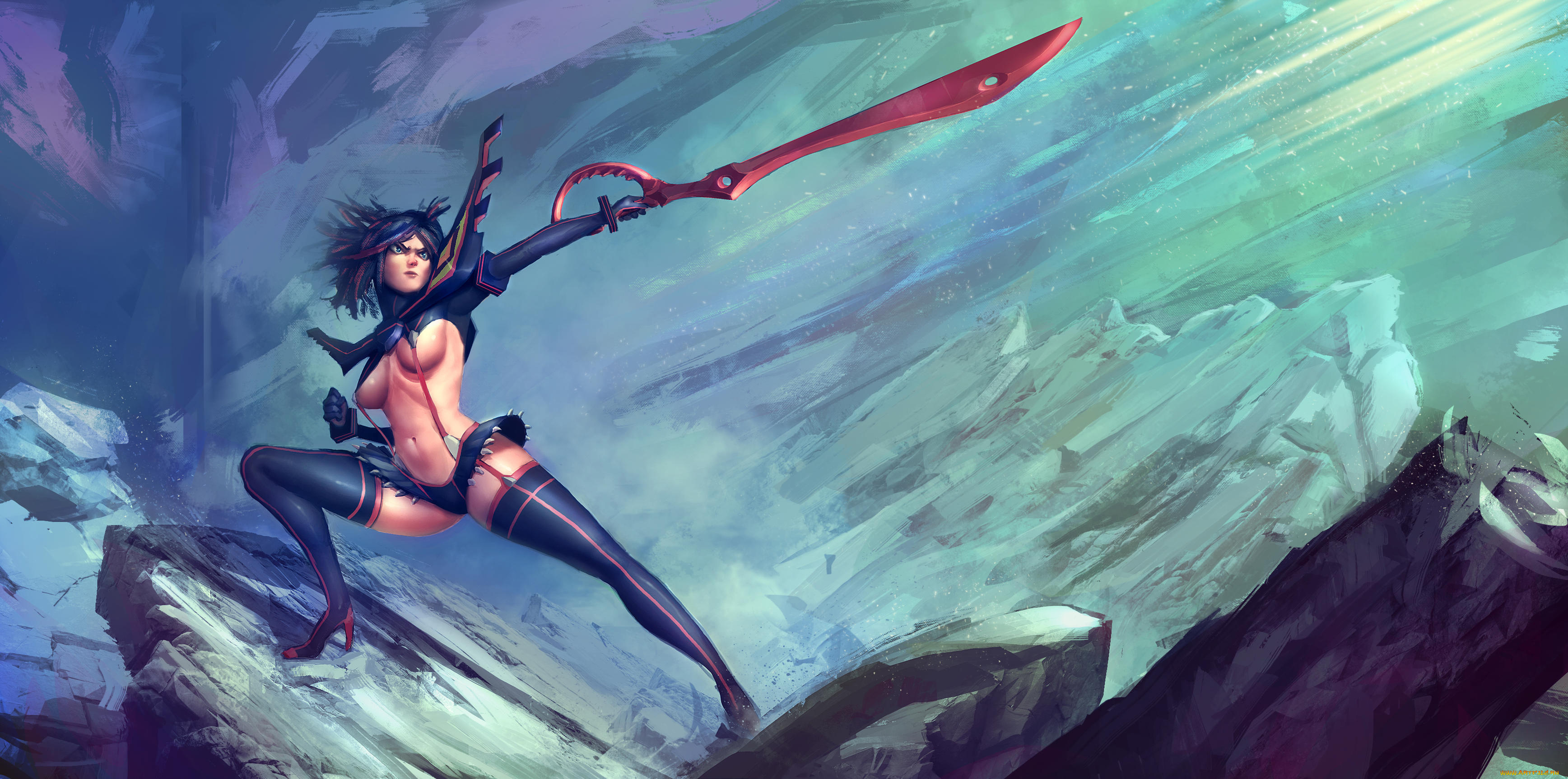 аниме, оружие, , техника, , технологии, меч, униформа, взгляд, фон, девушка