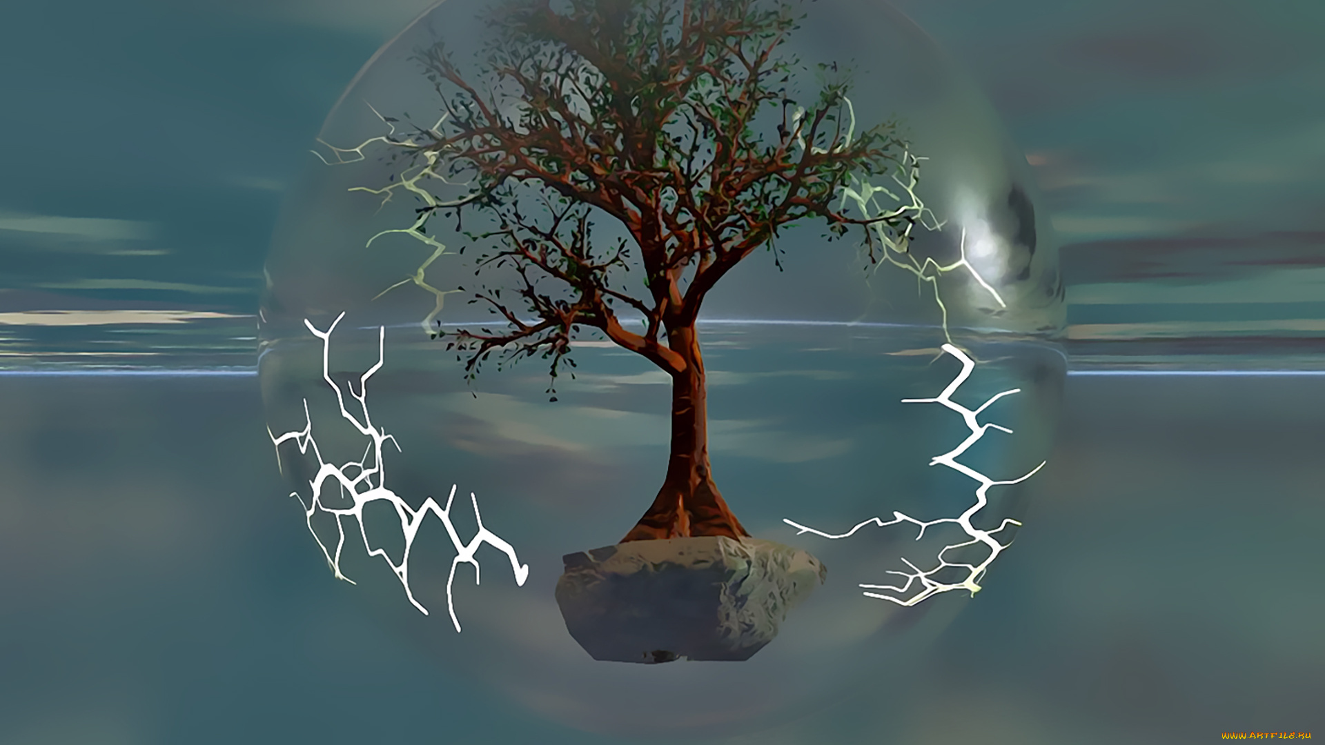 календари, 3д-графика, дерево, молния, шар, calendar, 2020