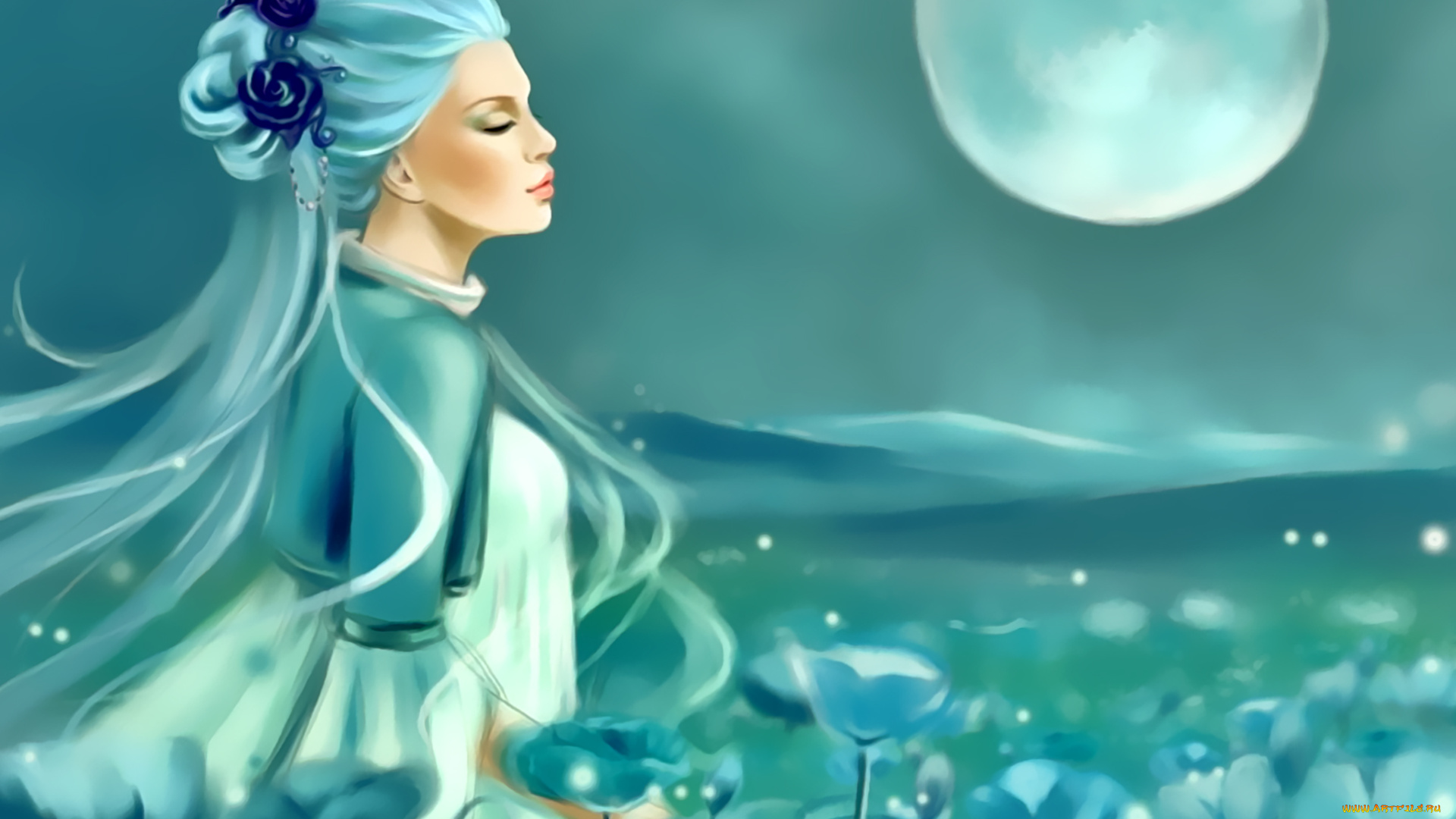 календари, фэнтези, цветы, женщина, профиль, природа, луна, девушка, calendar, 2020