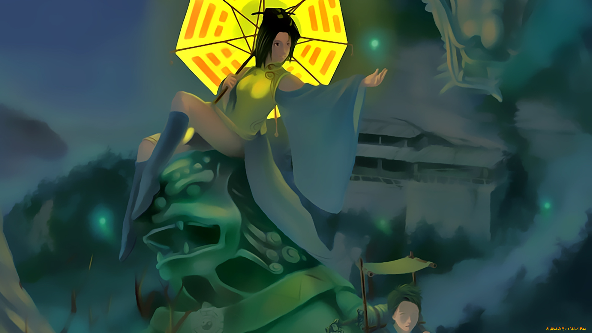 календари, фэнтези, девушка, зонт, желтый, носильщик, calendar, 2020