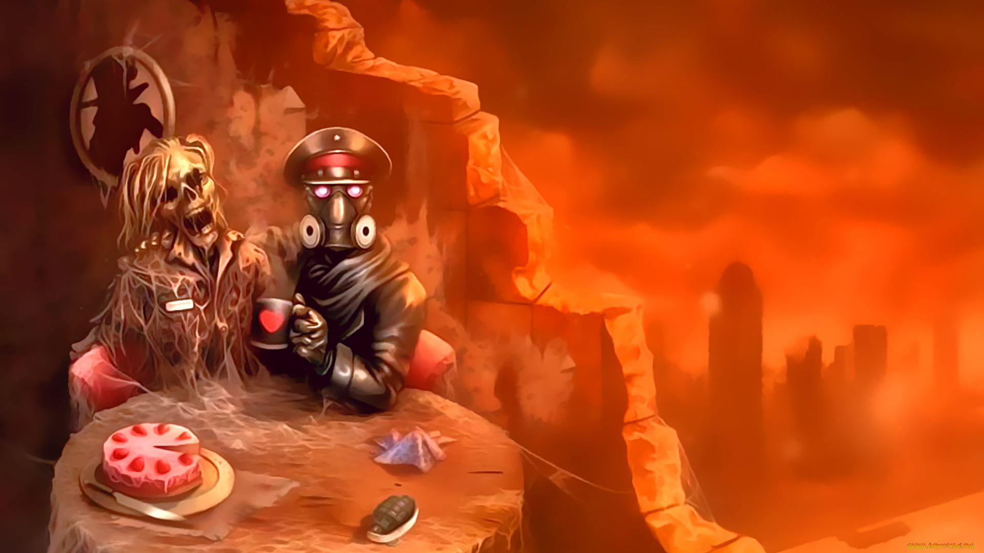 календари, фэнтези, скелет, торт, стол, противогаз, calendar, 2020