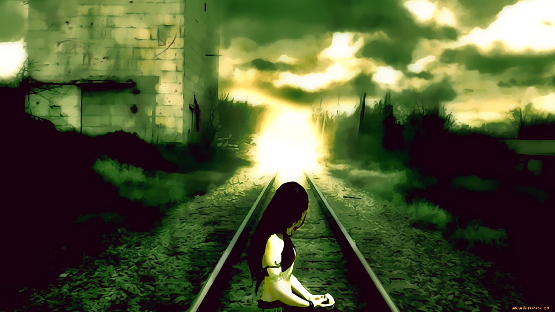 календари, компьютерный, дизайн, рельсы, шпалы, свет, девушка, сидеть, calendar, 2020