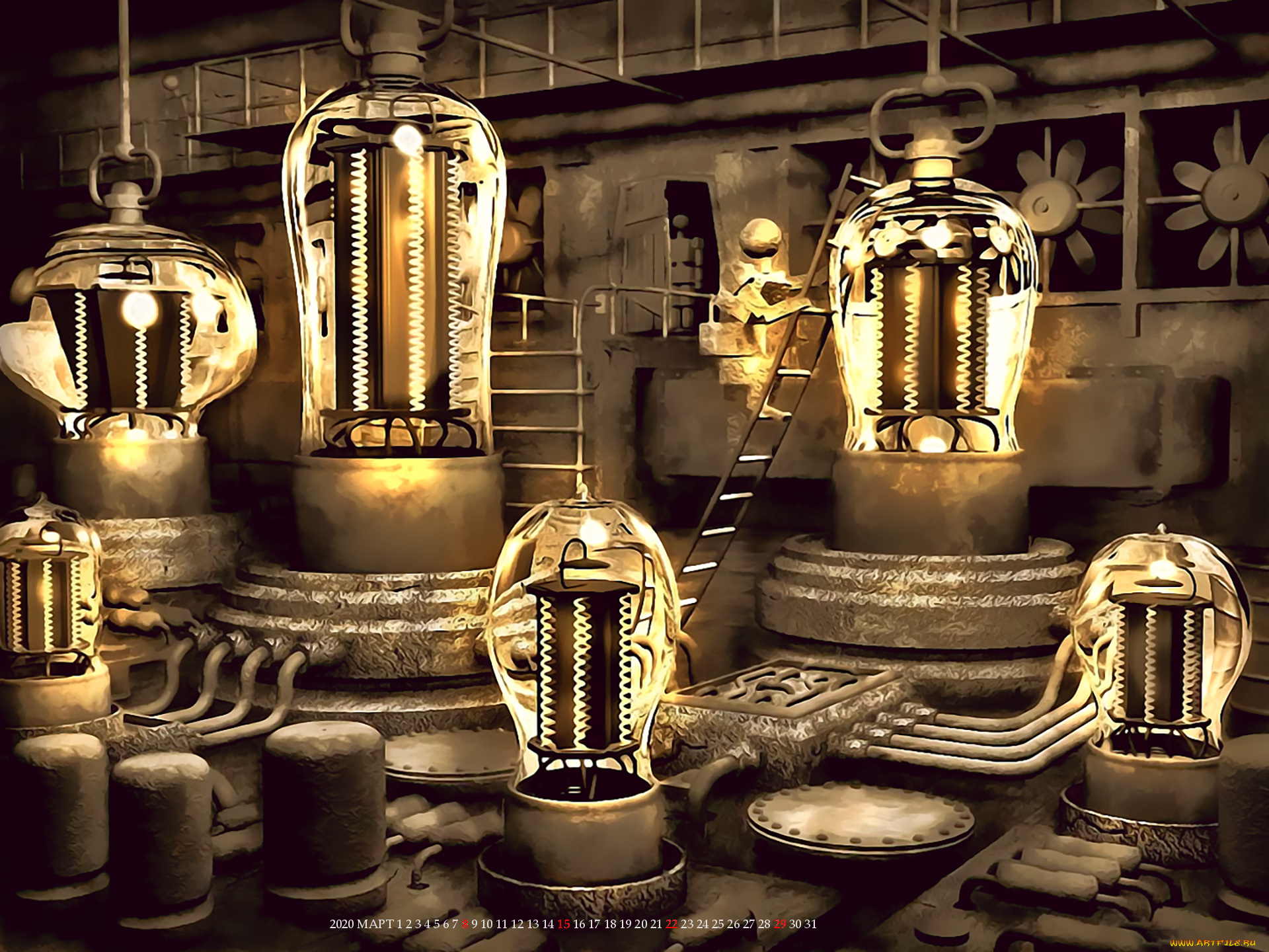 календари, фэнтези, аппарат, электричество, лестница, помещение, calendar, 2020