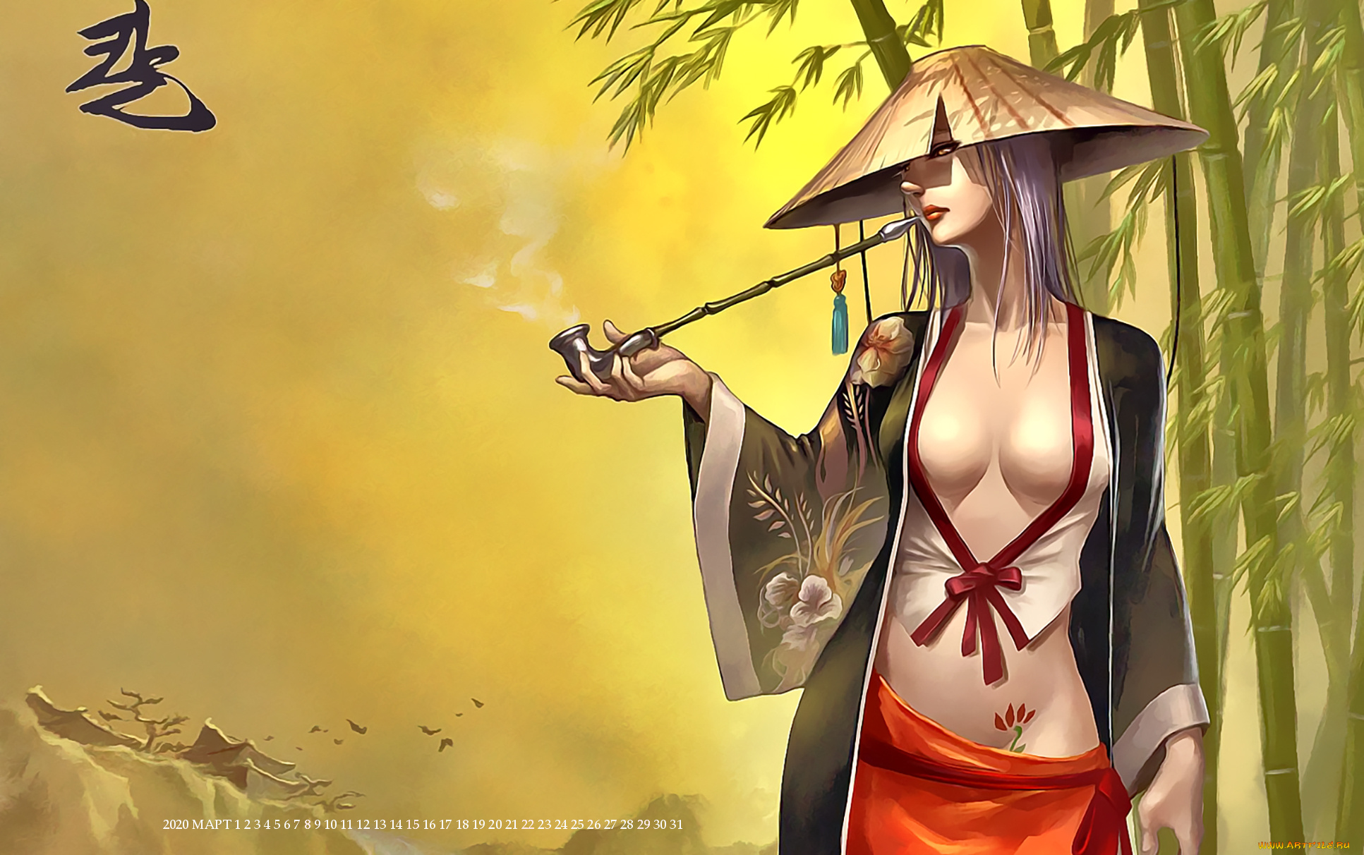 календари, рисованные, , векторная, графика, шляпа, трубка, женщина, девушка, calendar, 2020