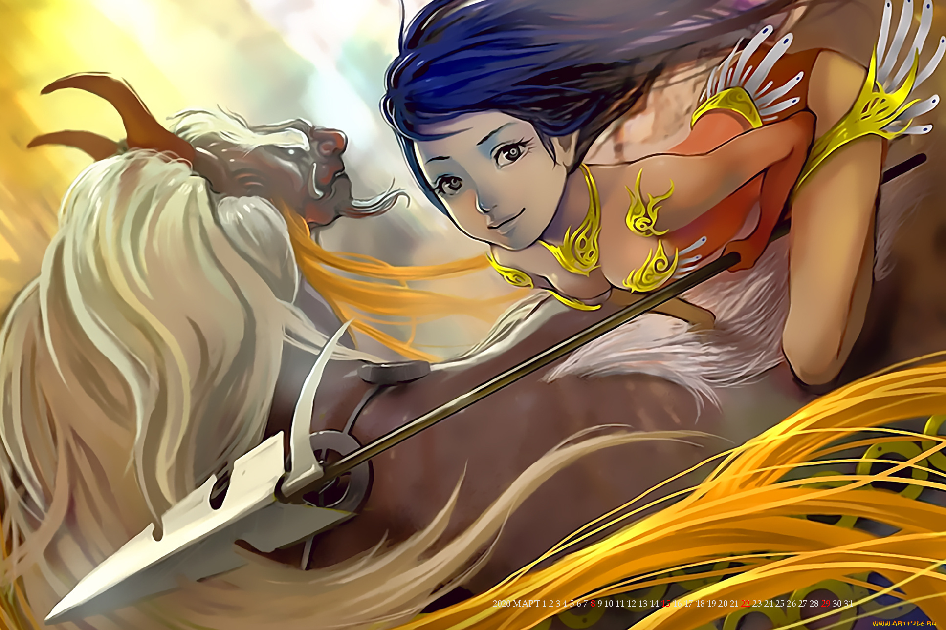 календари, фэнтези, девушка, оружие, животное, существо, calendar, 2020