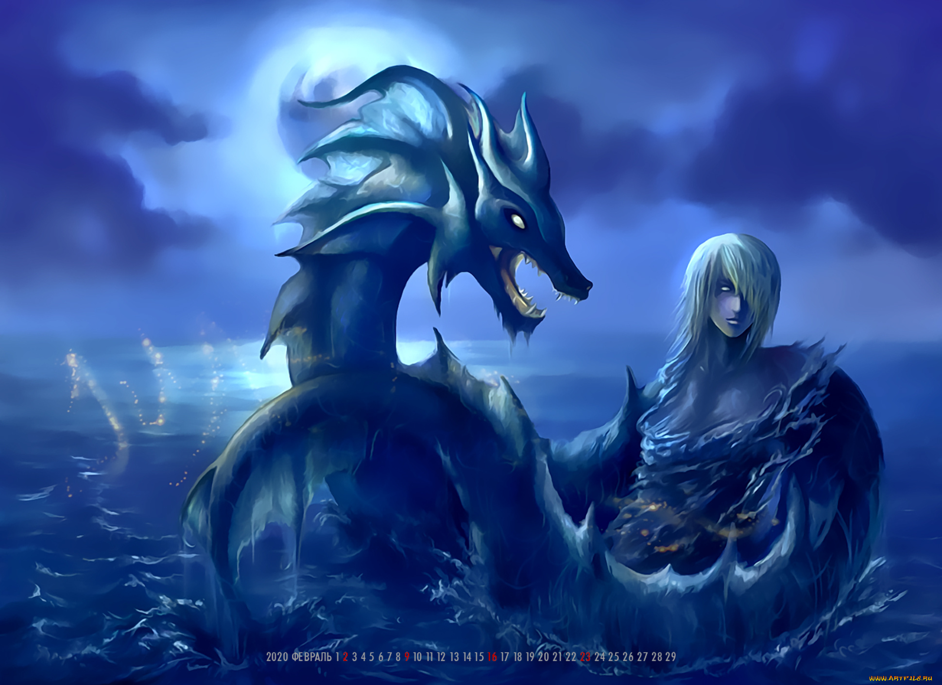 календари, фэнтези, водоем, существо, человек, calendar, 2020