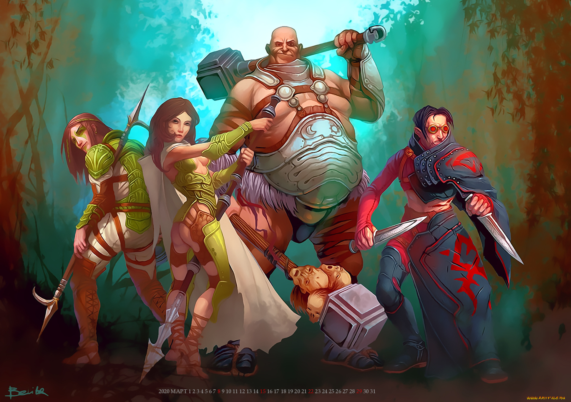 календари, фэнтези, девушка, мужчина, оружие, женщина, calendar, 2020