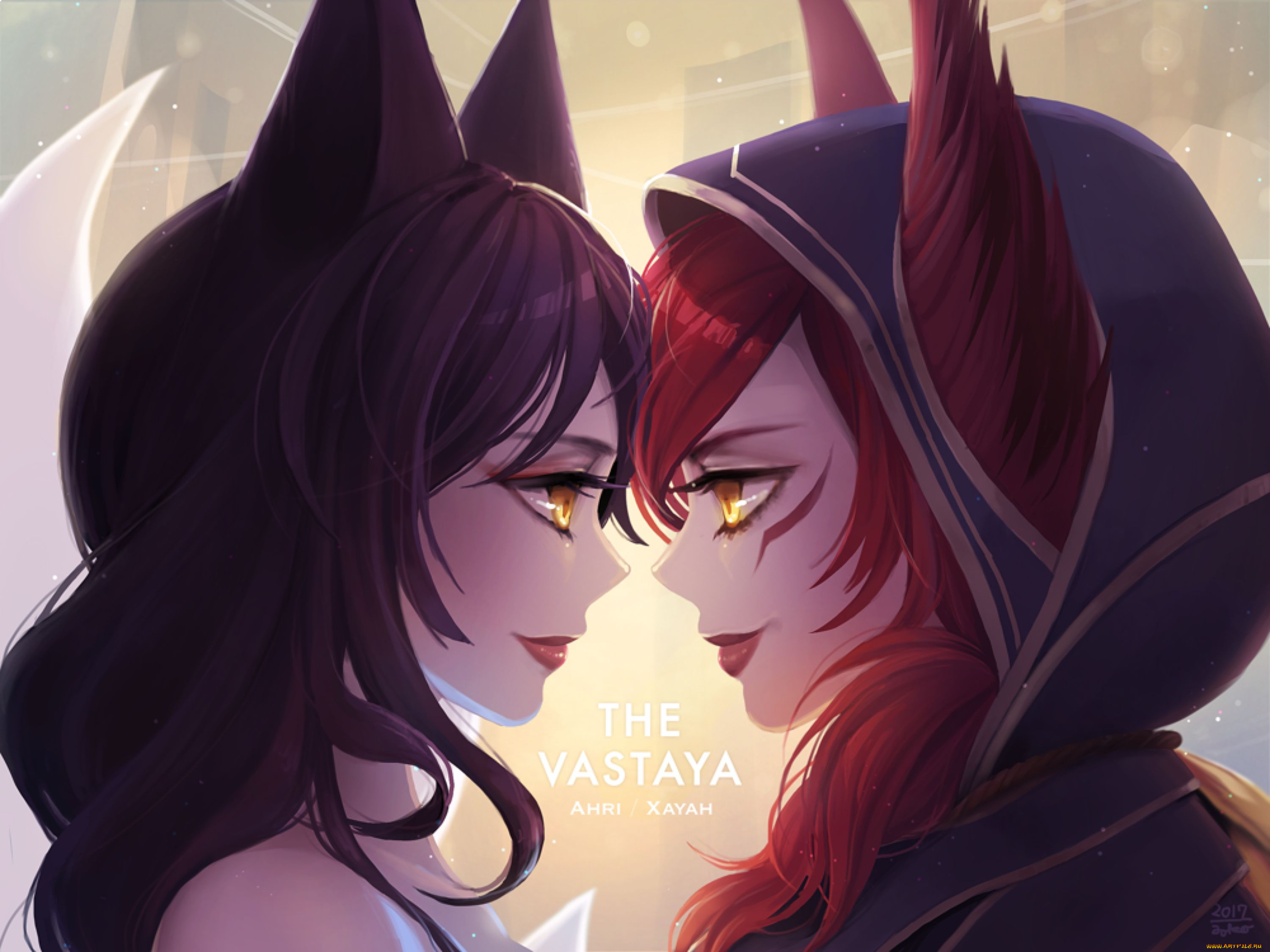 видео, игры, league, of, legends, ahri, xayah, девушки, лица, ушки