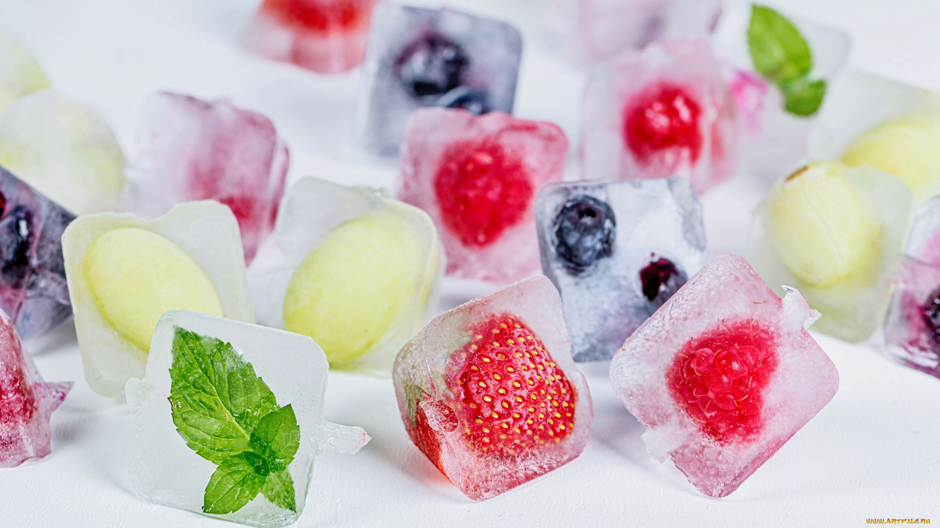 еда, фрукты, , ягоды, мята, ягоды, лед