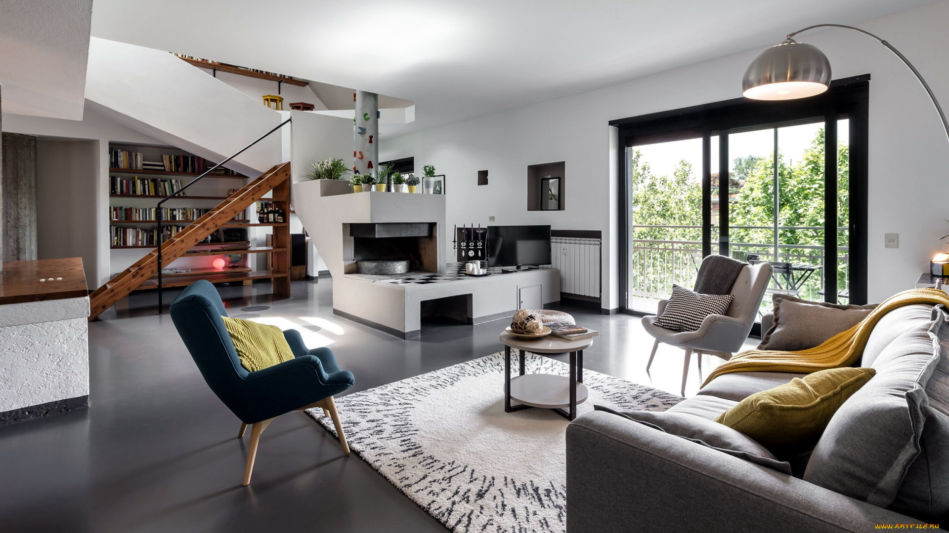 интерьер, гостиная, мягкий, уголок