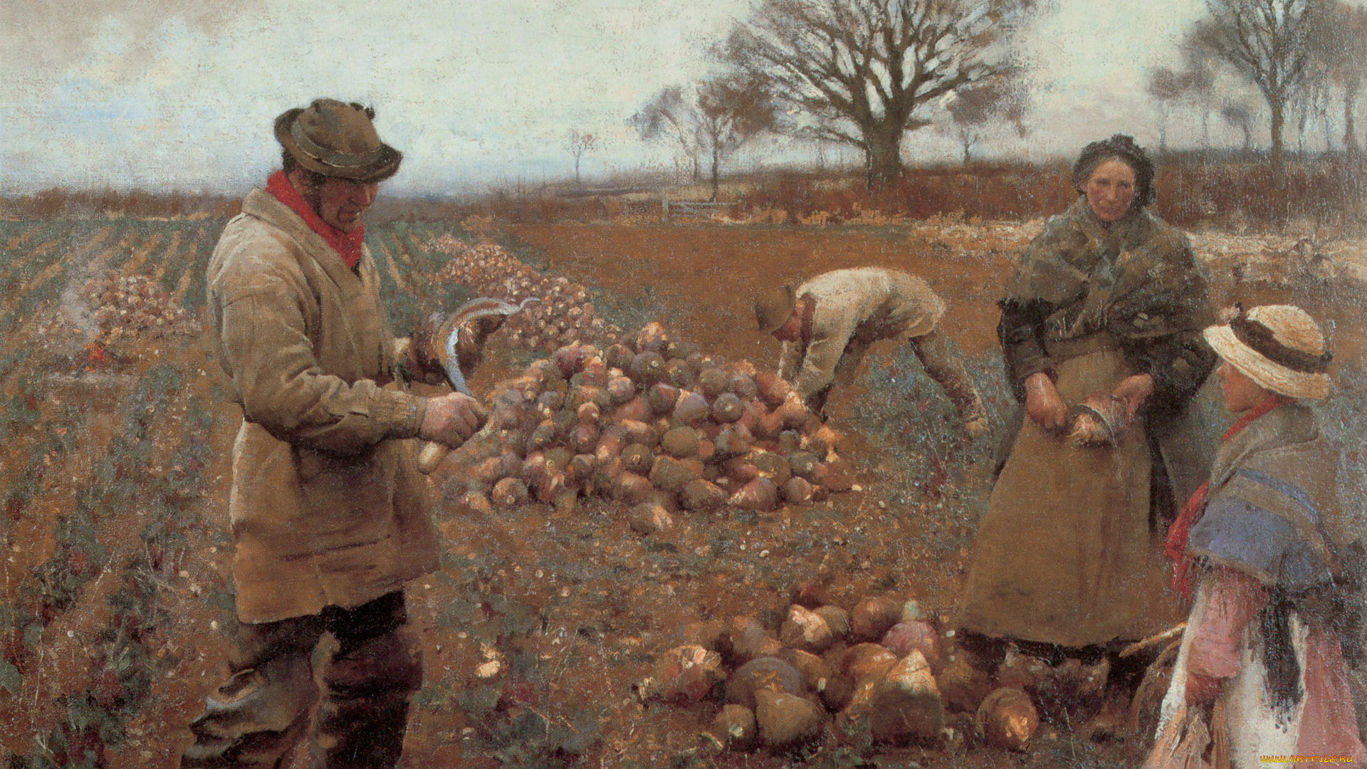 george, clausen, рисованное, живопись, люди, поле, урожай