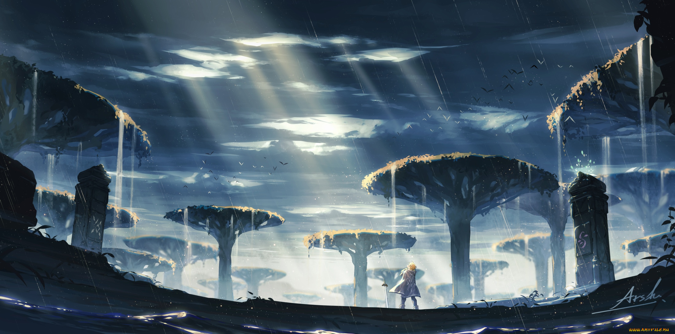 видео, игры, the, legend, of, zelda, линк, деревья, тучи