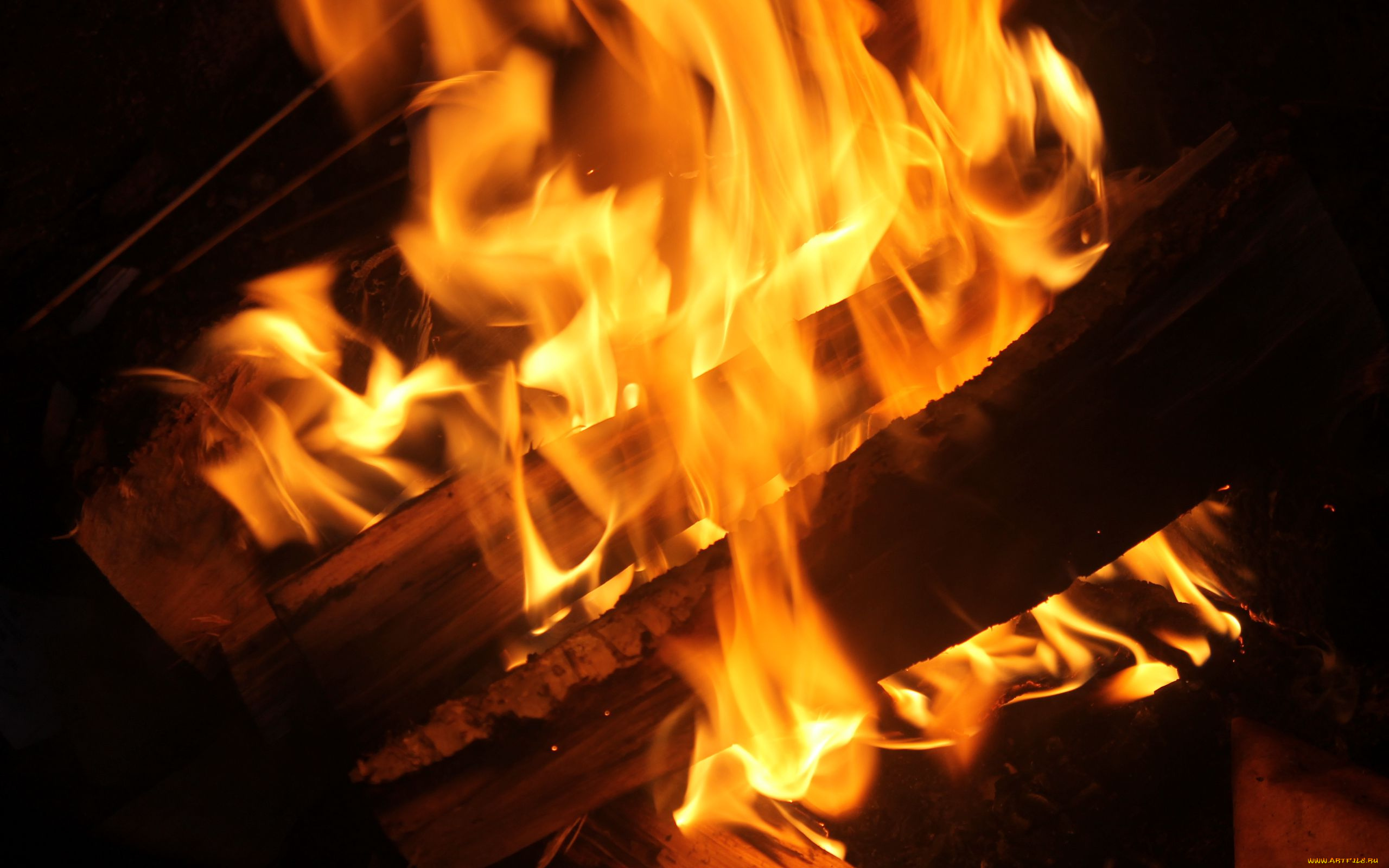 природа, огонь, пламя, поленья