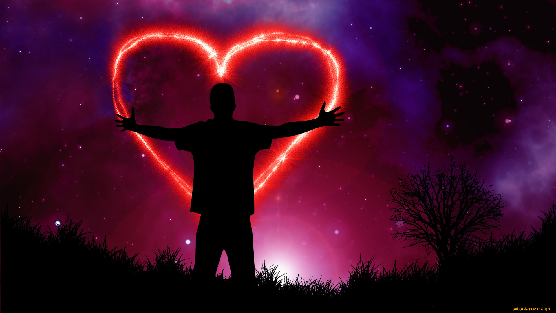 векторная, графика, люди, , people, человек, сердце, небо, звезды