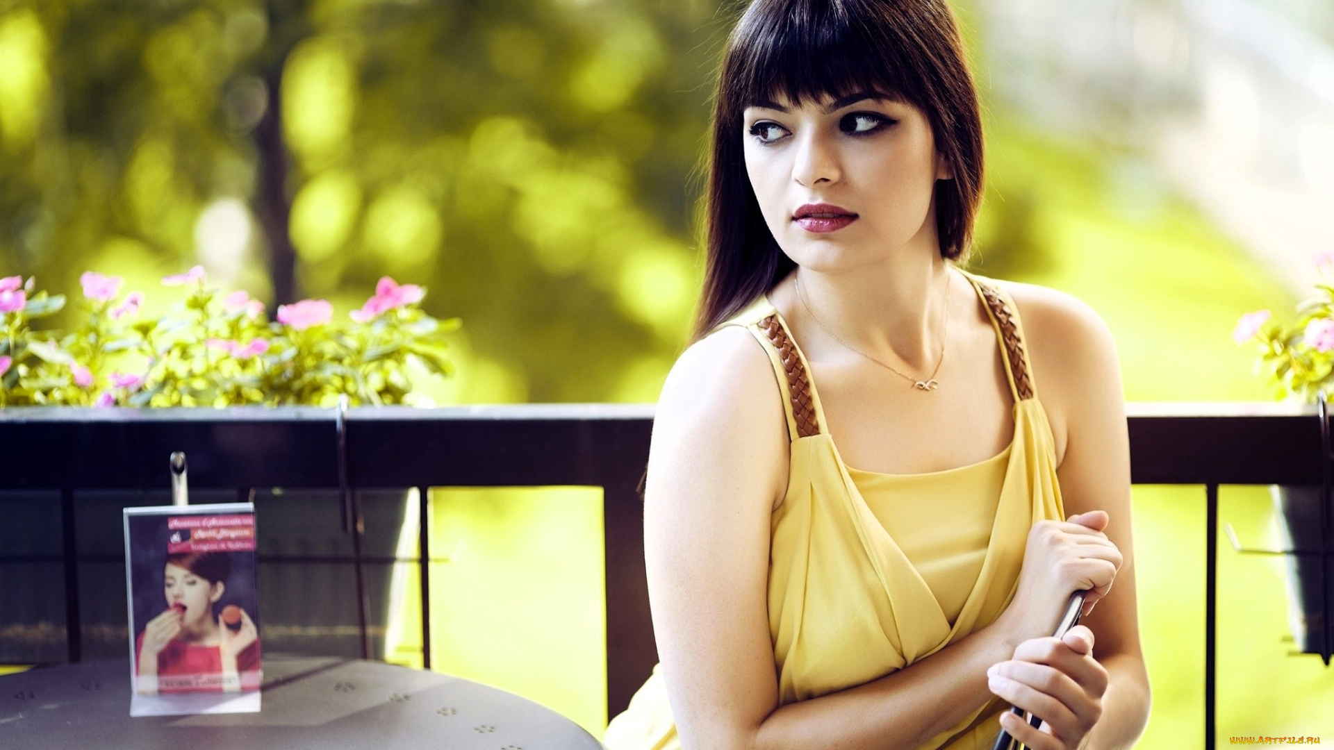 девушки, -, брюнетки, , шатенки, шатенка, платье, стол, стул, балкон