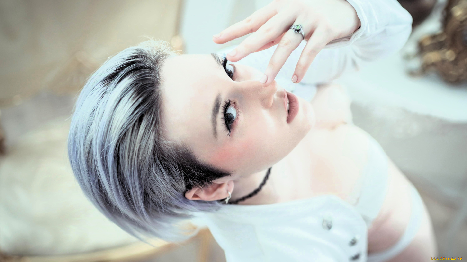 девушки, -, рыжеволосые, и, разноцветные, блондинка, лицо, белье, кольцо, топ