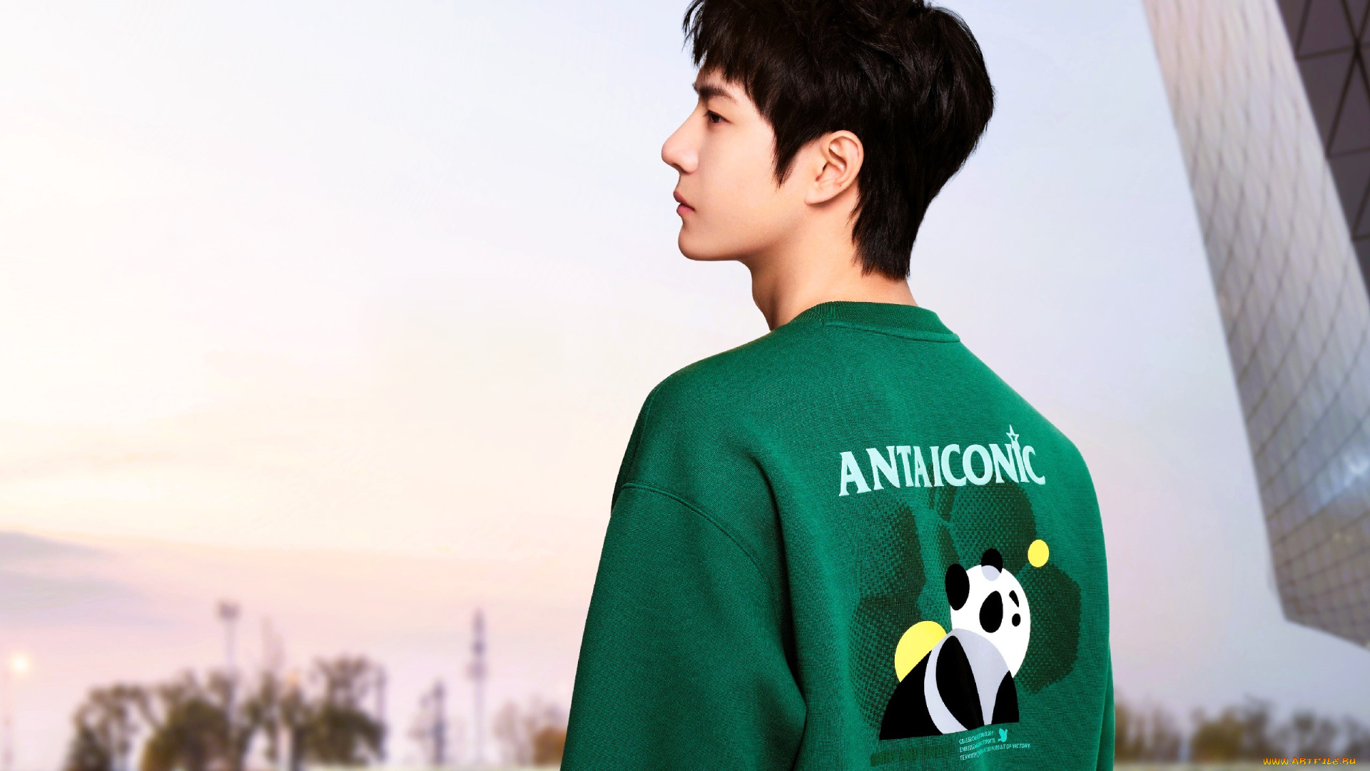 мужчины, wang, yi, bo, актер, толстовка, панда, здание