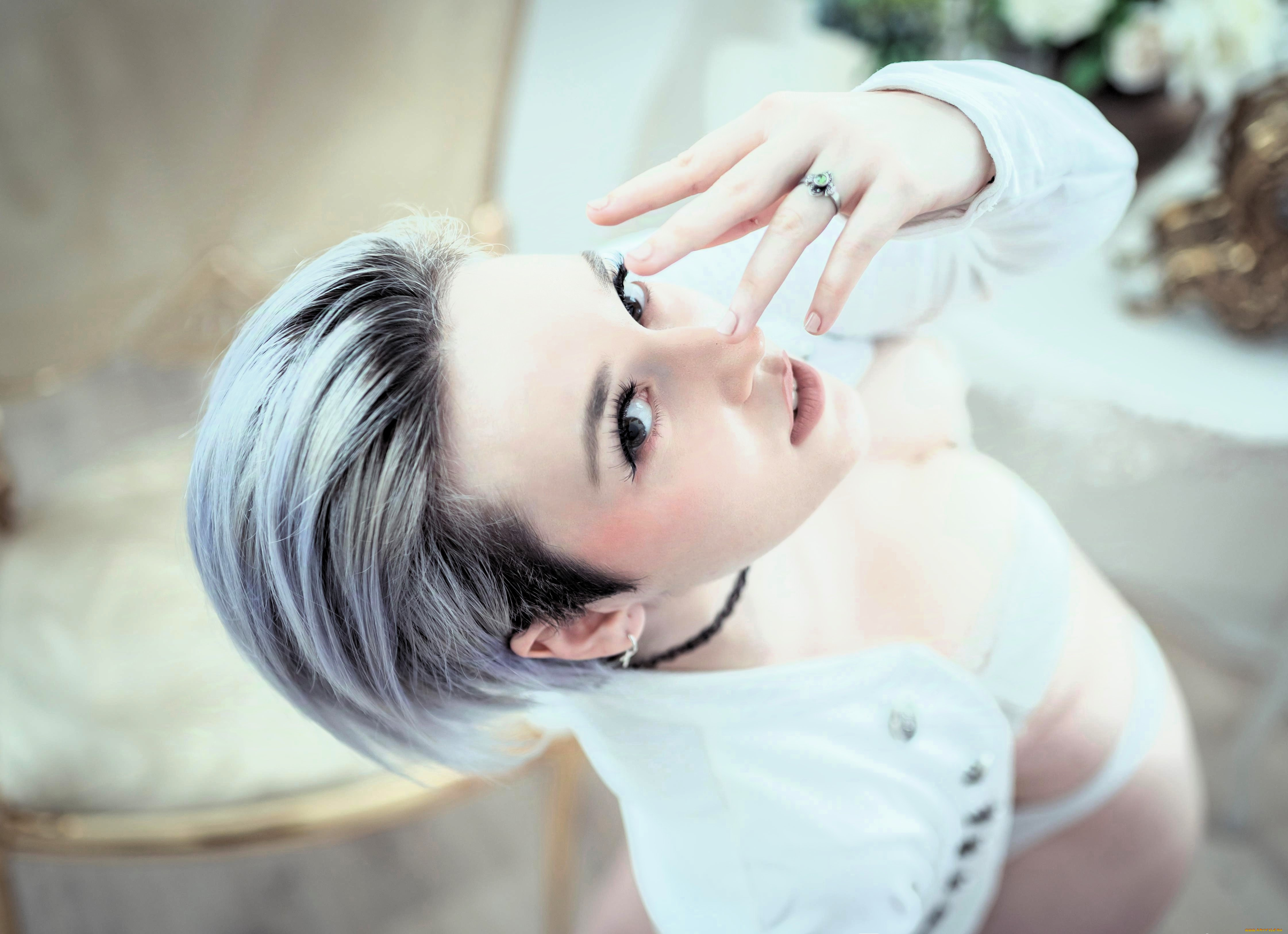 девушки, -, рыжеволосые, и, разноцветные, блондинка, лицо, белье, кольцо, топ