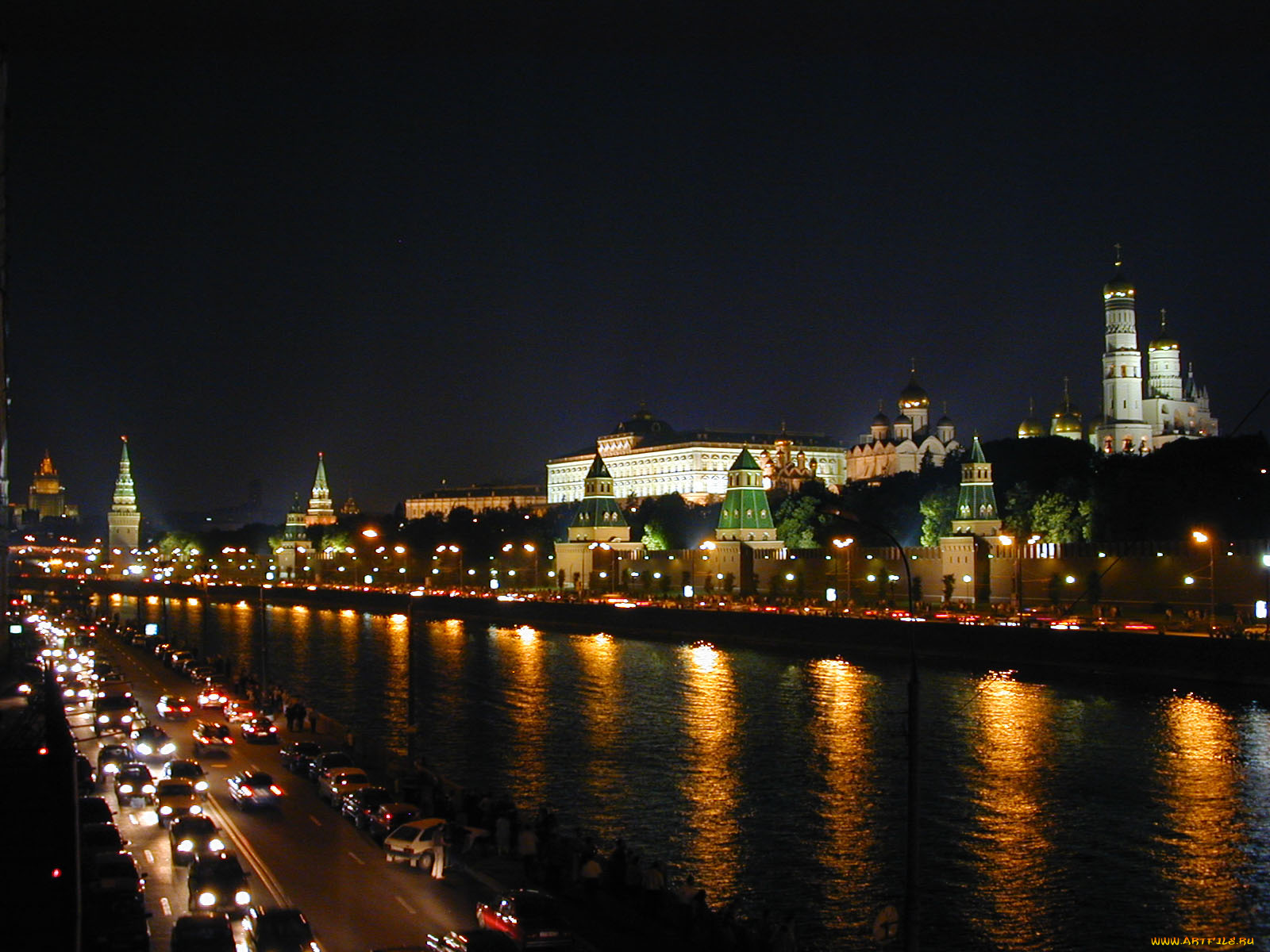 ночной, кремль, города, москва, россия