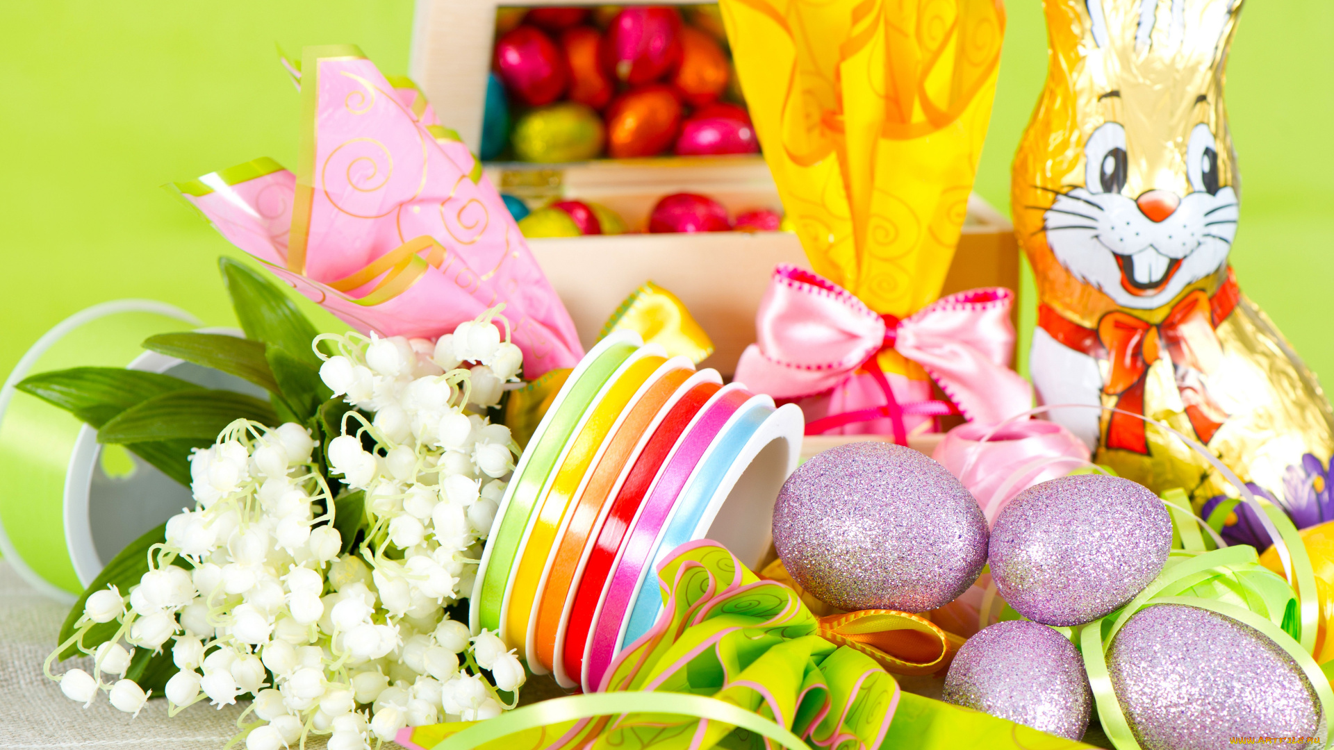 праздничные, пасха, тесьма, шоколадный, заяц, шоколад, ландыши, подарки, яйца