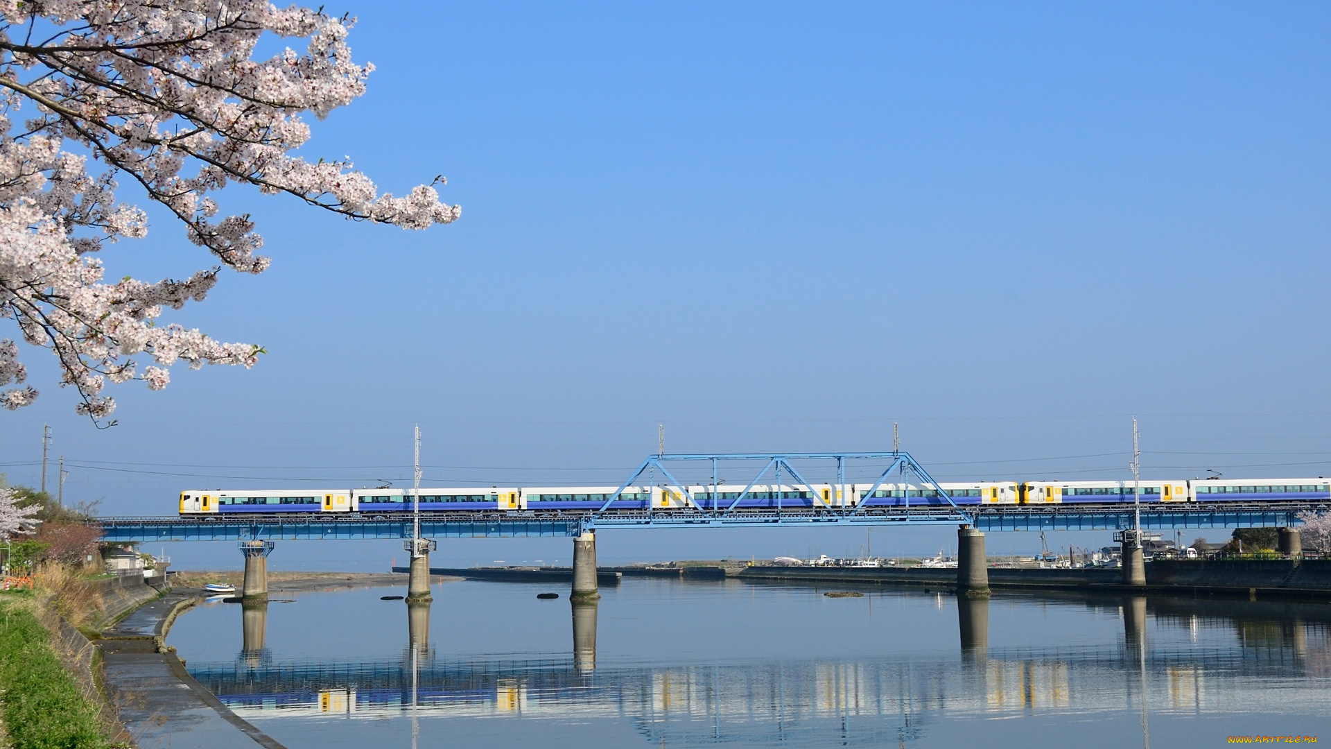 техника, поезда, мост, река