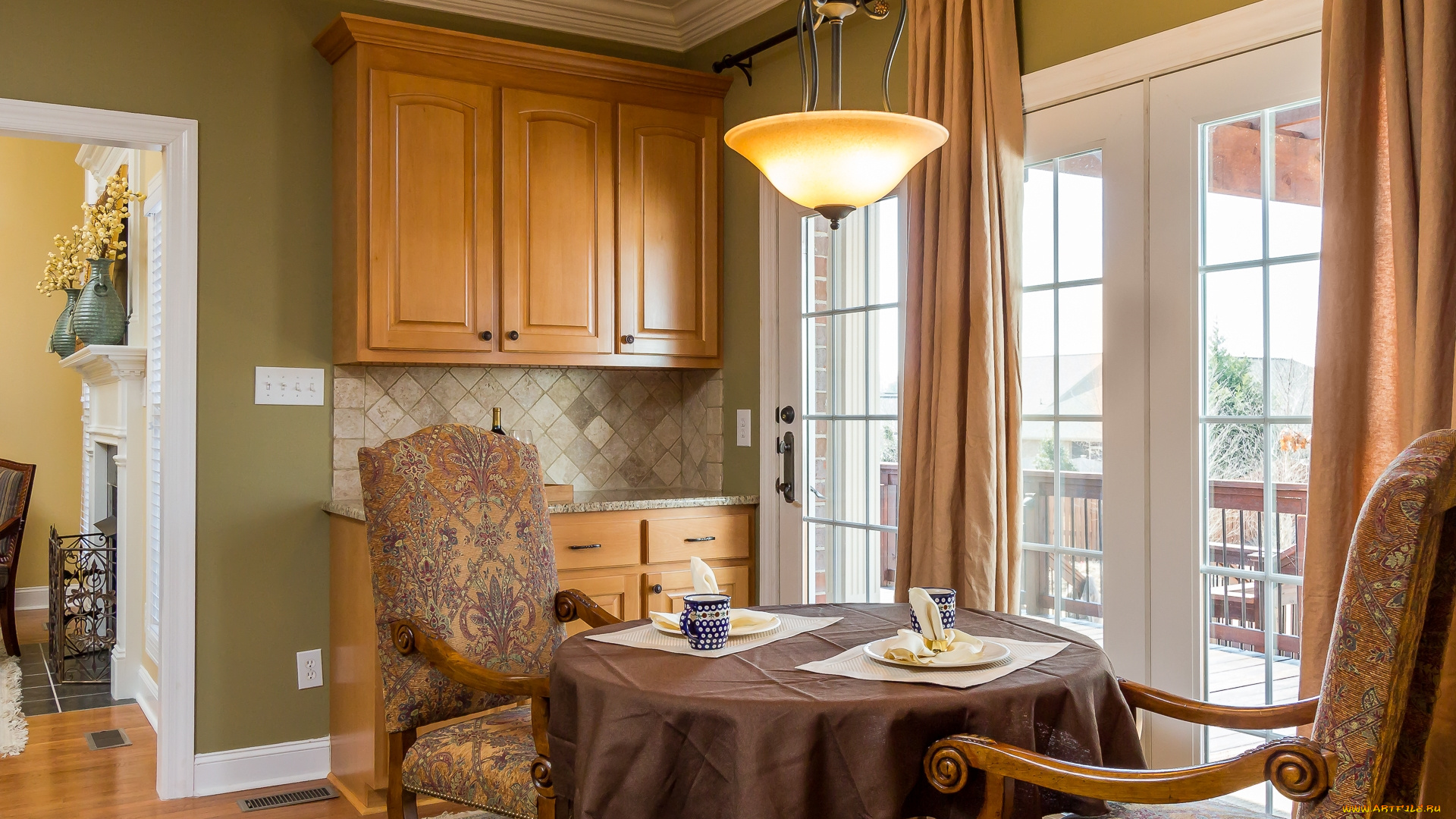 интерьер, столовая, окно, столик
