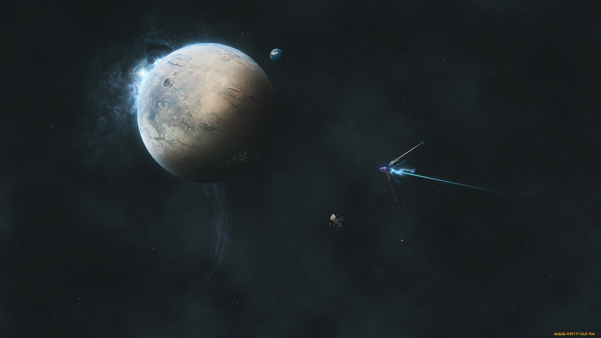 космос, арт, астероиды, галактика, планета, звёзды