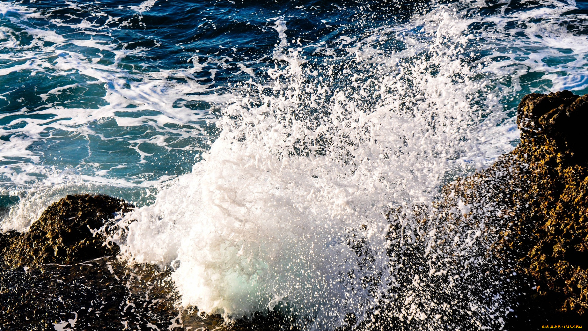 природа, вода, брызги, камни, волна, море, капли