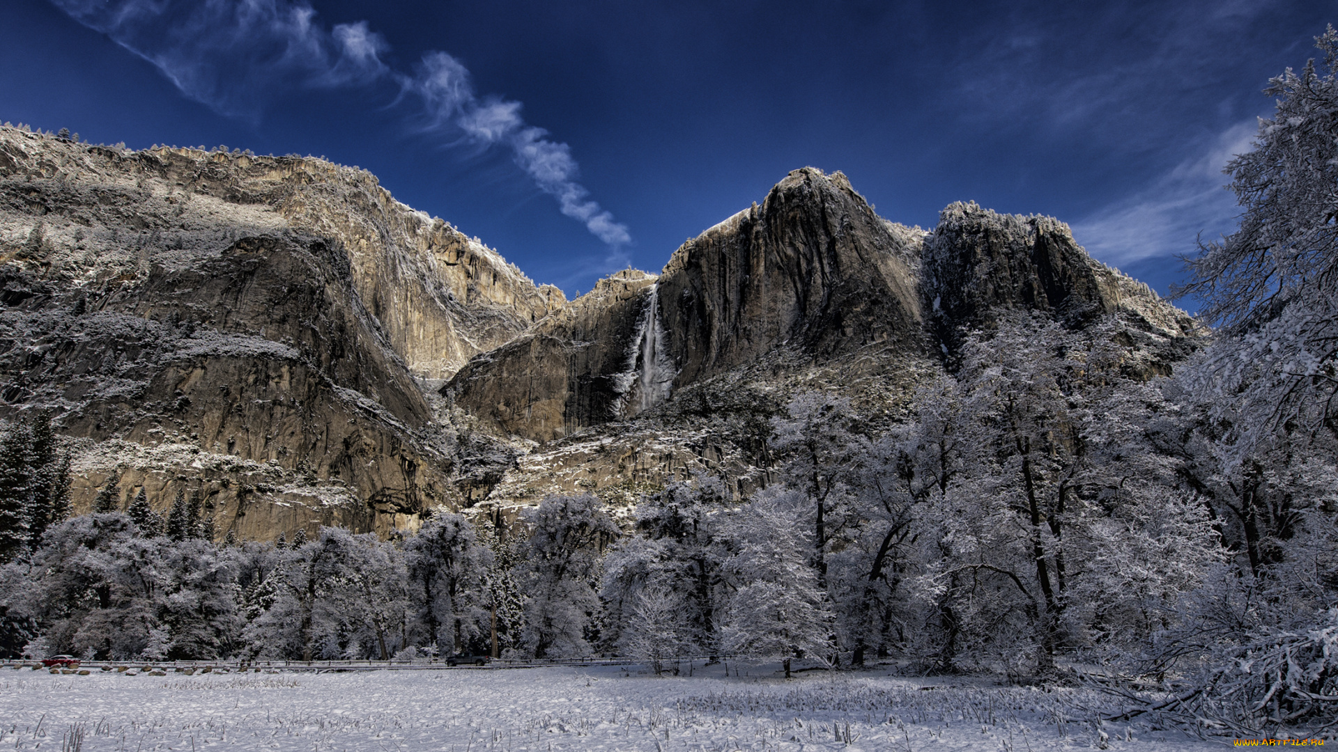 природа, зима, снег, деревья, горы, поле