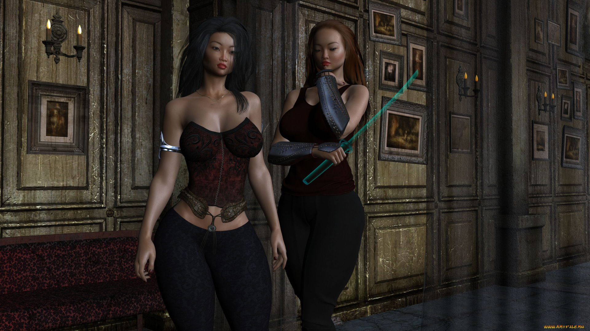 3д, графика, фантазия, , fantasy, девушки, взгляд, фон, оружие