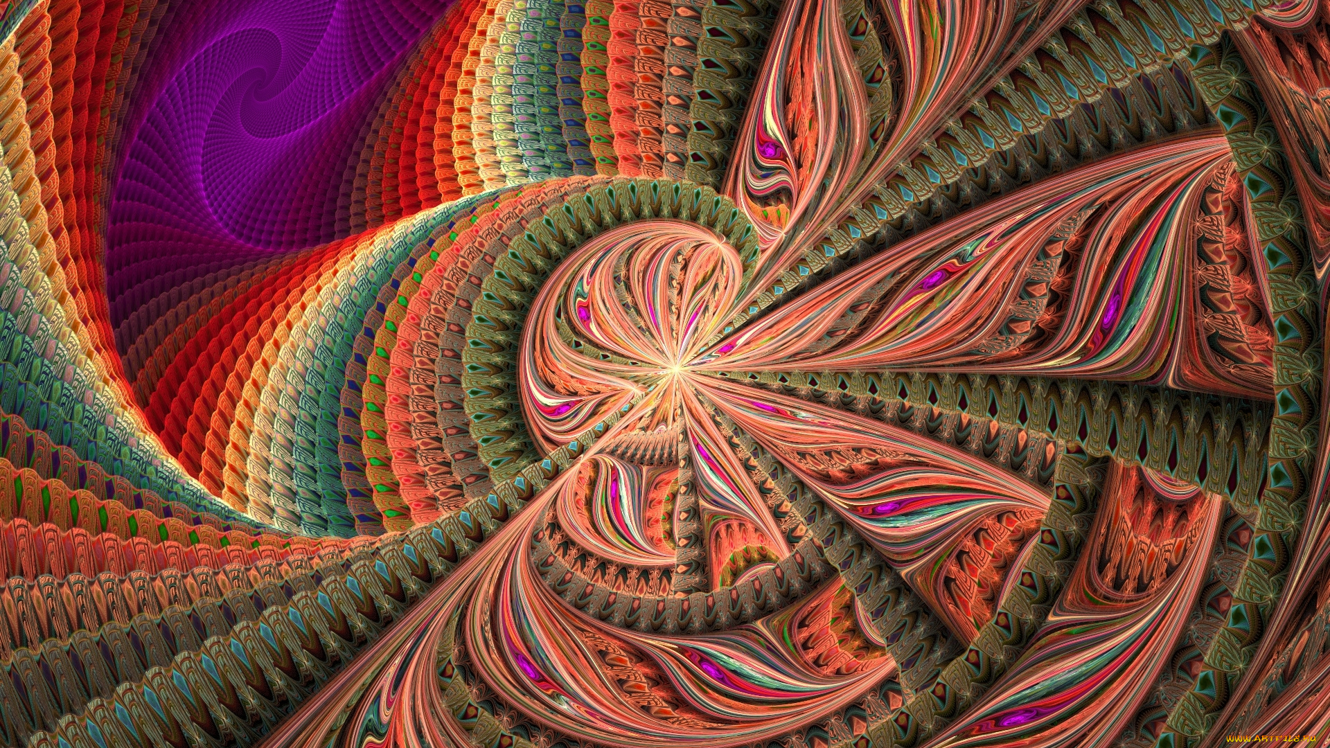 3д, графика, фракталы, , fractal, завихрение, шар, завитки, волны, центр, узоры