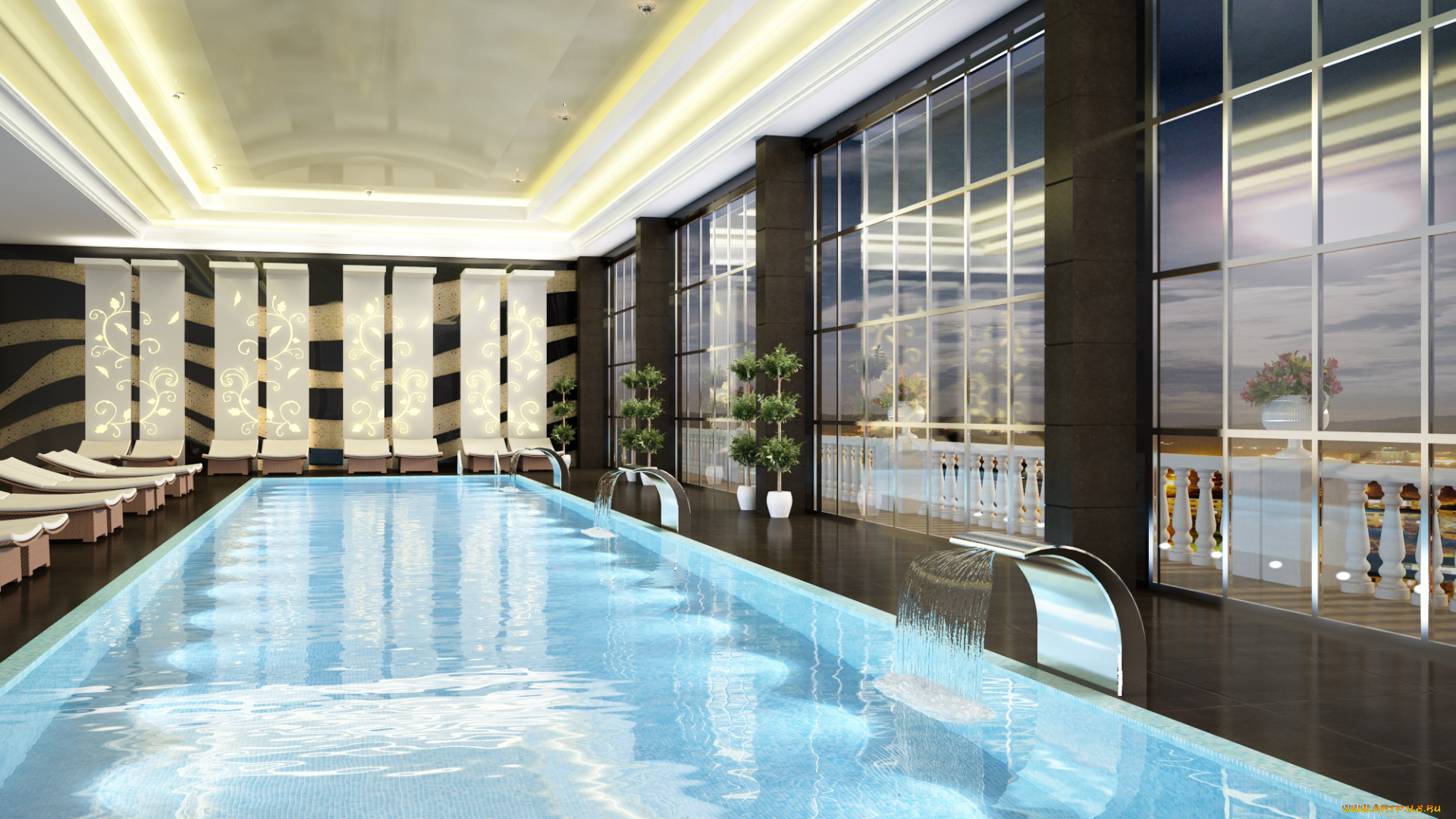 3д, графика, реализм, , realism, бассейн, интерьер, помещение