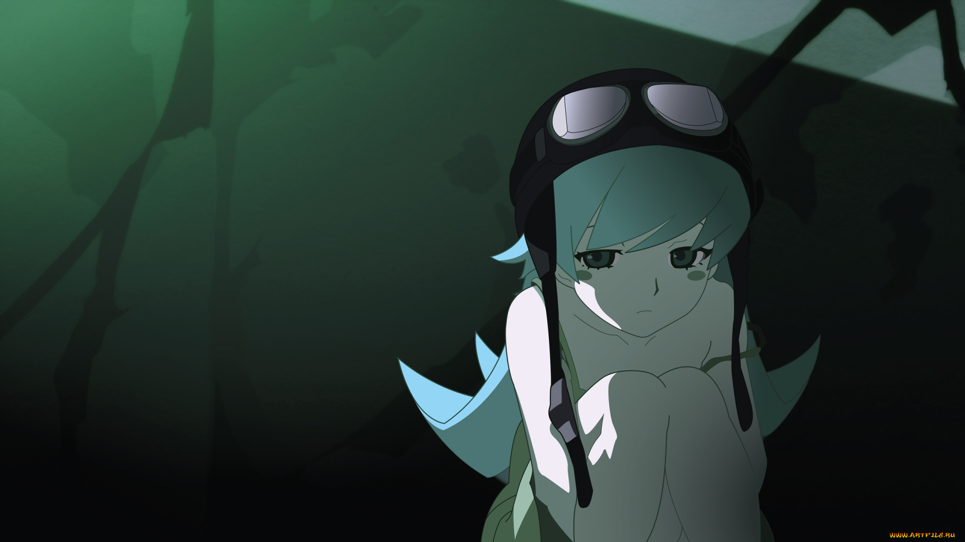 аниме, bakemonogatari, oshino, shinobu, шлем, девушка, вампир, помещение, очки, touchofgrey