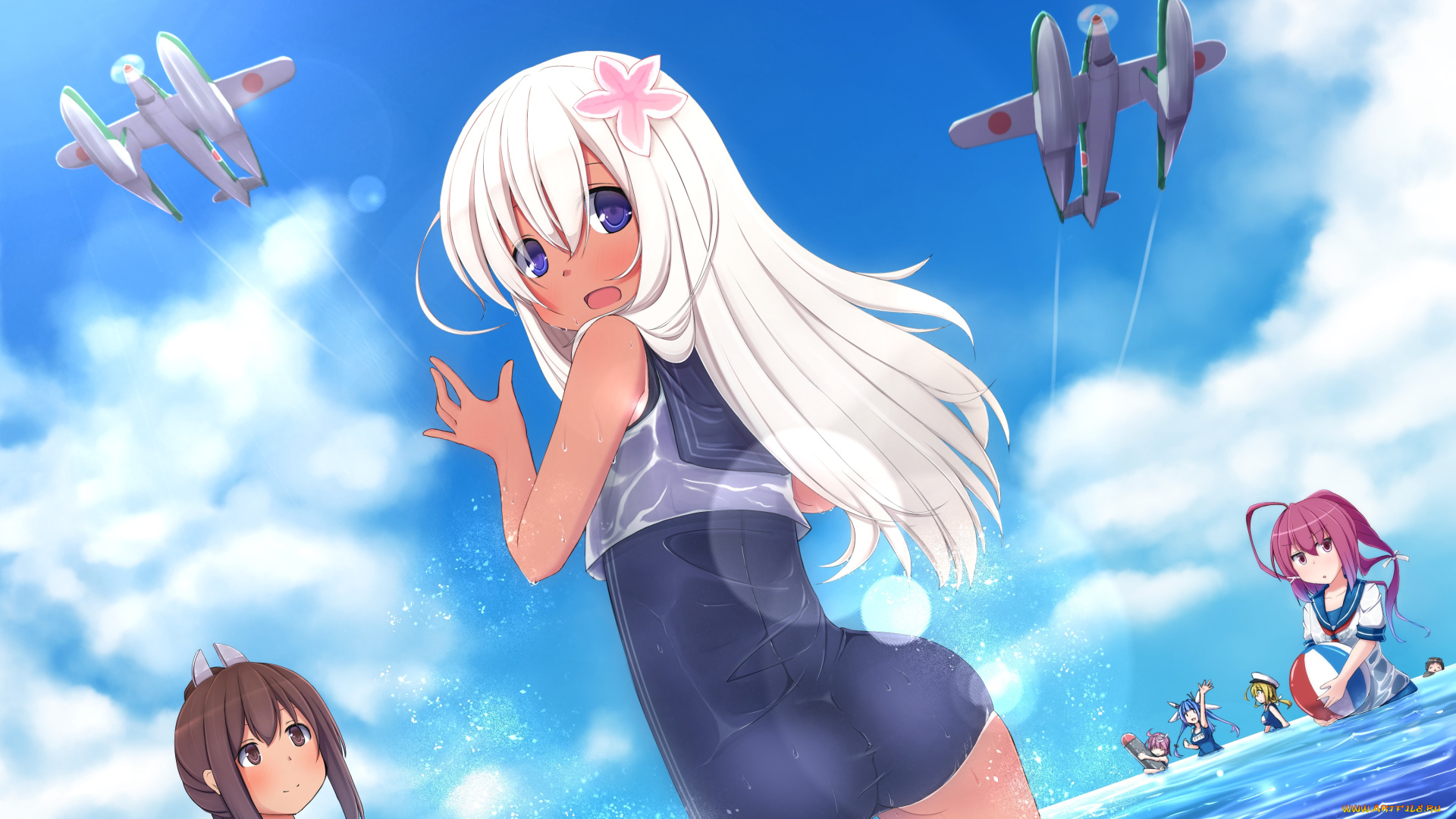 аниме, kantai, collection, tagme, i-401, i-19, kancolle, i-168, самолёты, девочки, небо, artist, море, kantai, collection, ro-500, maru-yu, i-58, i-8