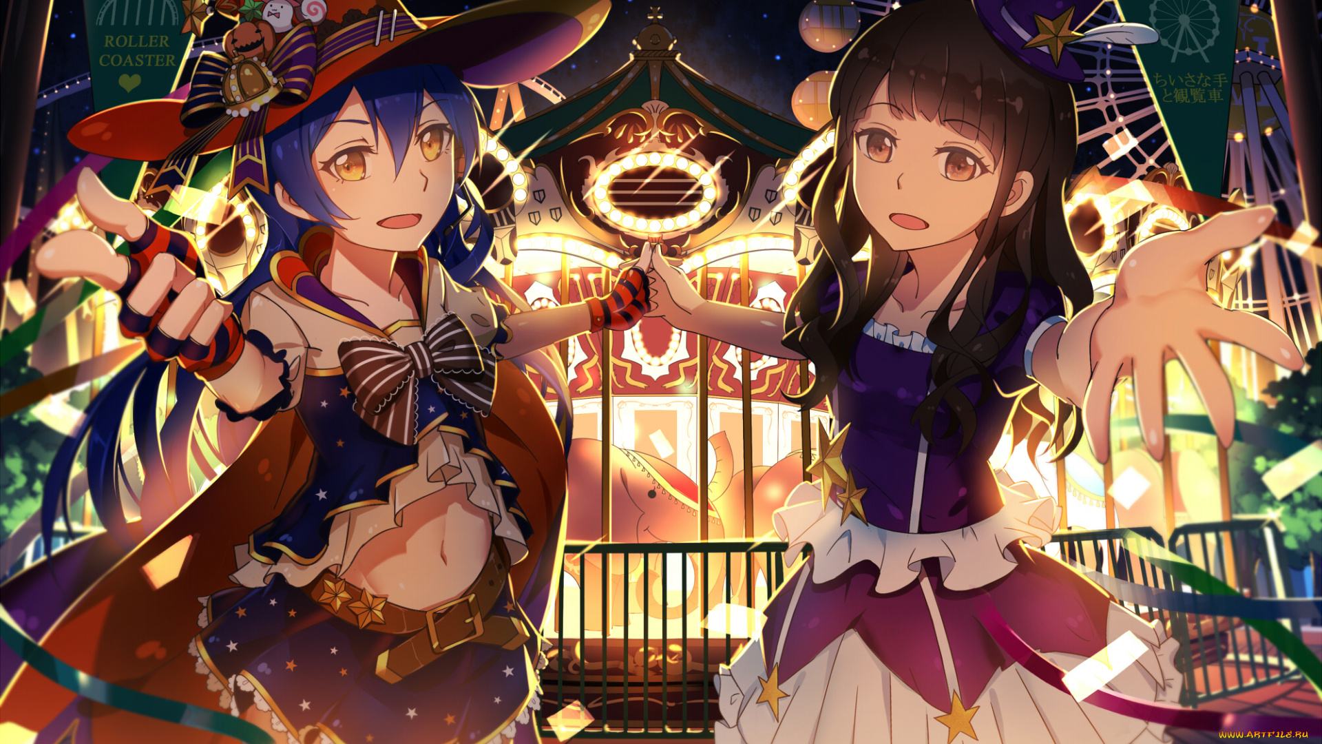 аниме, love, live, , school, idol, project, linlinlufi, девушки, love, live, school, idol, project, sonoda, umi, minami, kotori, карусель, шляпы