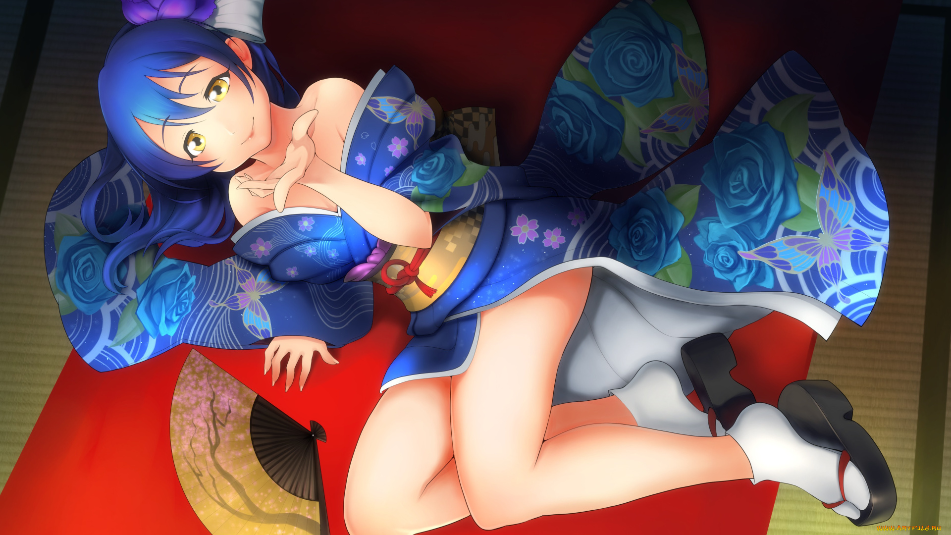 аниме, love, live, , school, idol, project, love, live, school, idol, project, sonoda, umi, tagme-artist, арт, девушка, взгляд, лежит